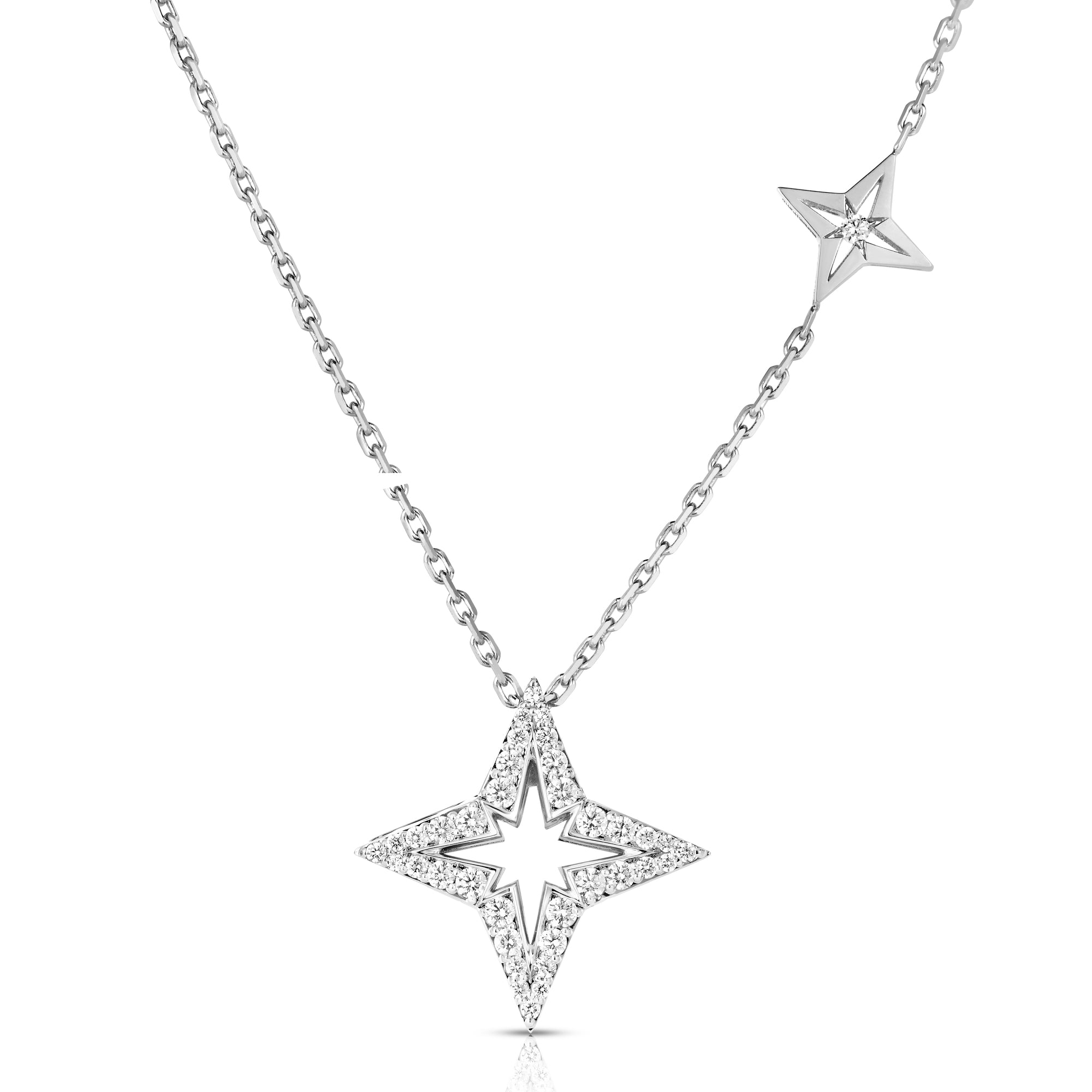18K WHITE GOLD STARDUST SMALL PAVE DIAMOND STAR NECKLACE