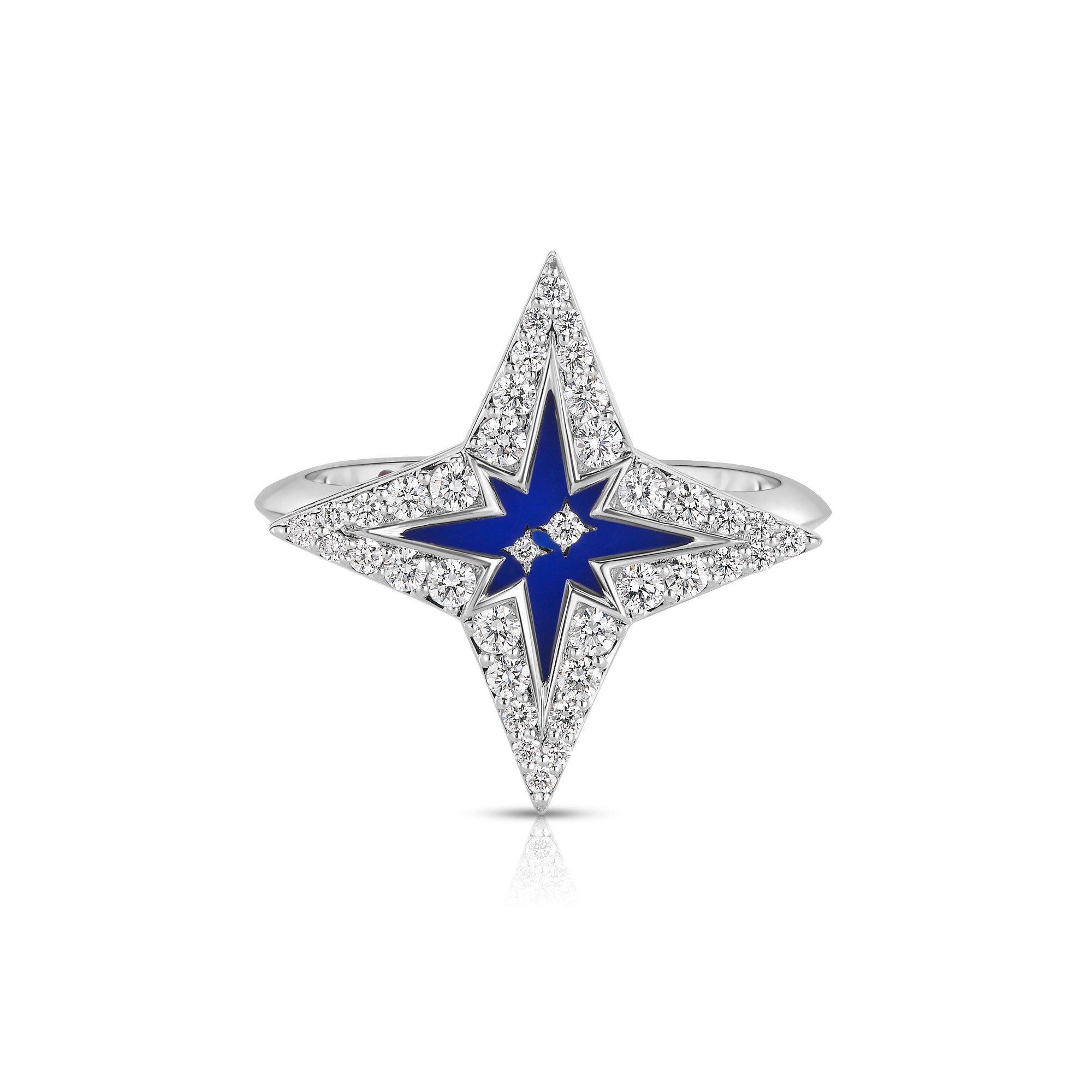 18K WHITE GOLD STARDUST SMALL PAVE DIAMOND & BLUE CERAMIC STAR RING