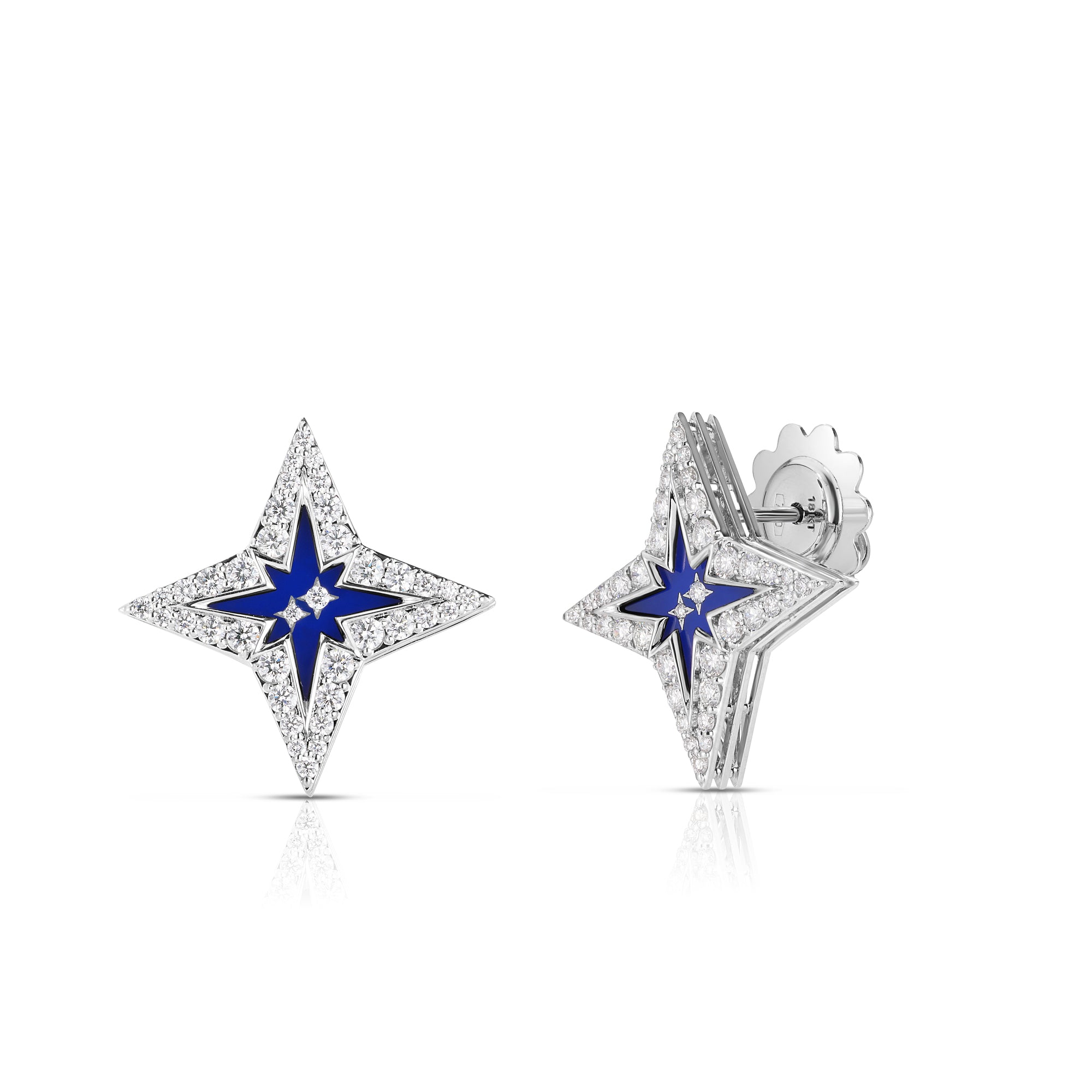 18K WHITE GOLD STARDUST SMALL PAVE DIAMOND & BLUE CERAMIC STAR STUD EARRINGS