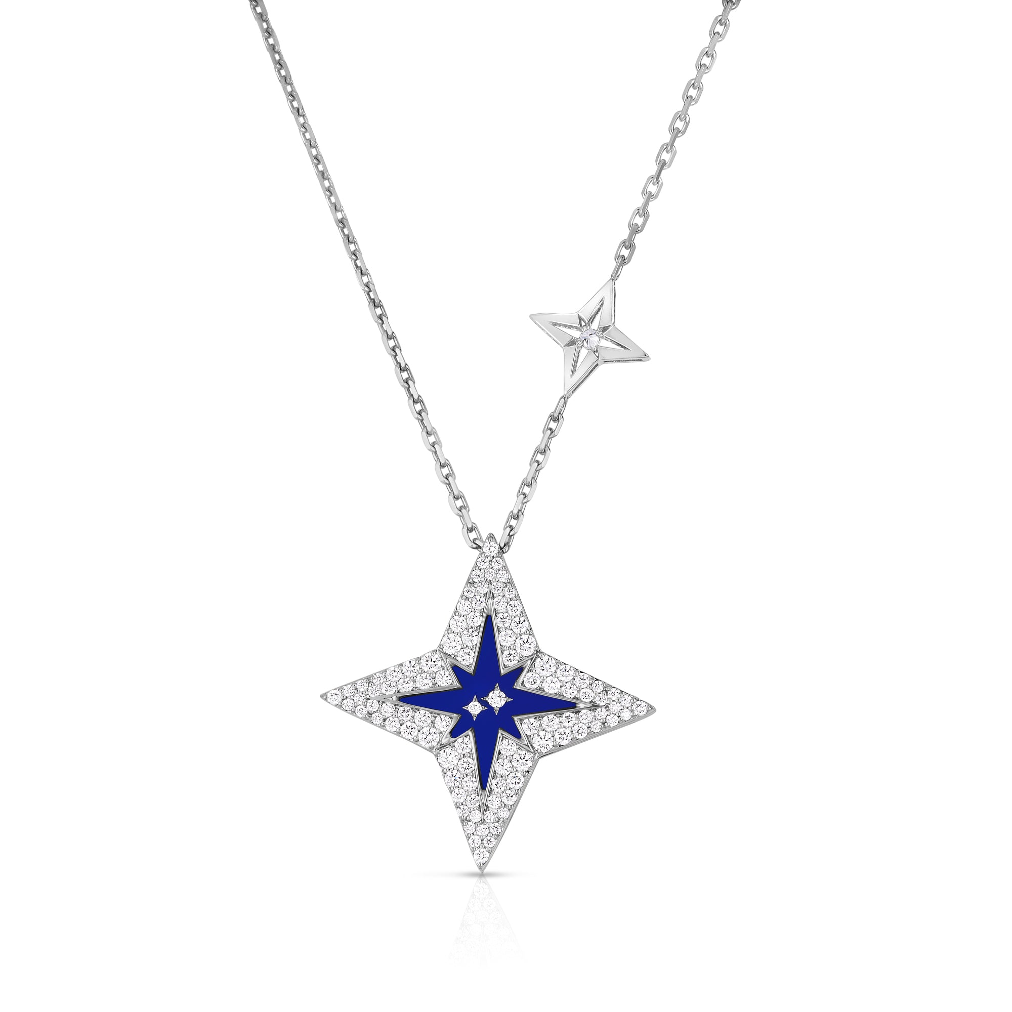 18K WHITE GOLD STARDUST MEDIUM PAVE DIAMOND & BLUE CERAMIC STAR NECKLACE