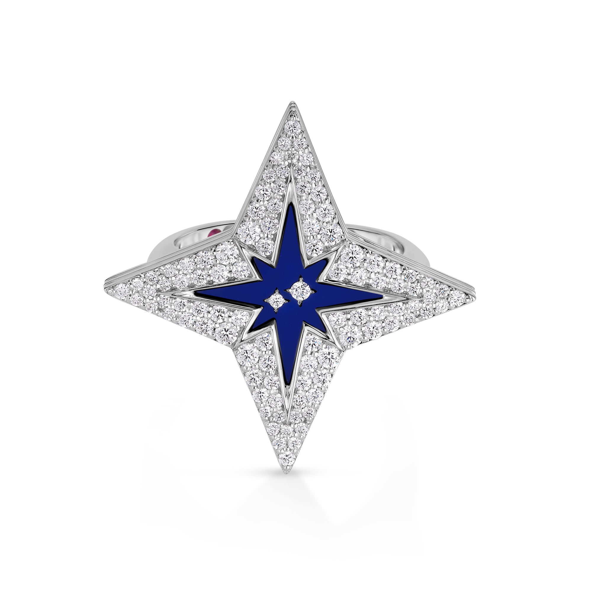 18K WHITE GOLD STARDUST MEDIUM PAVE DIAMOND & BLUE CERAMIC STAR RING