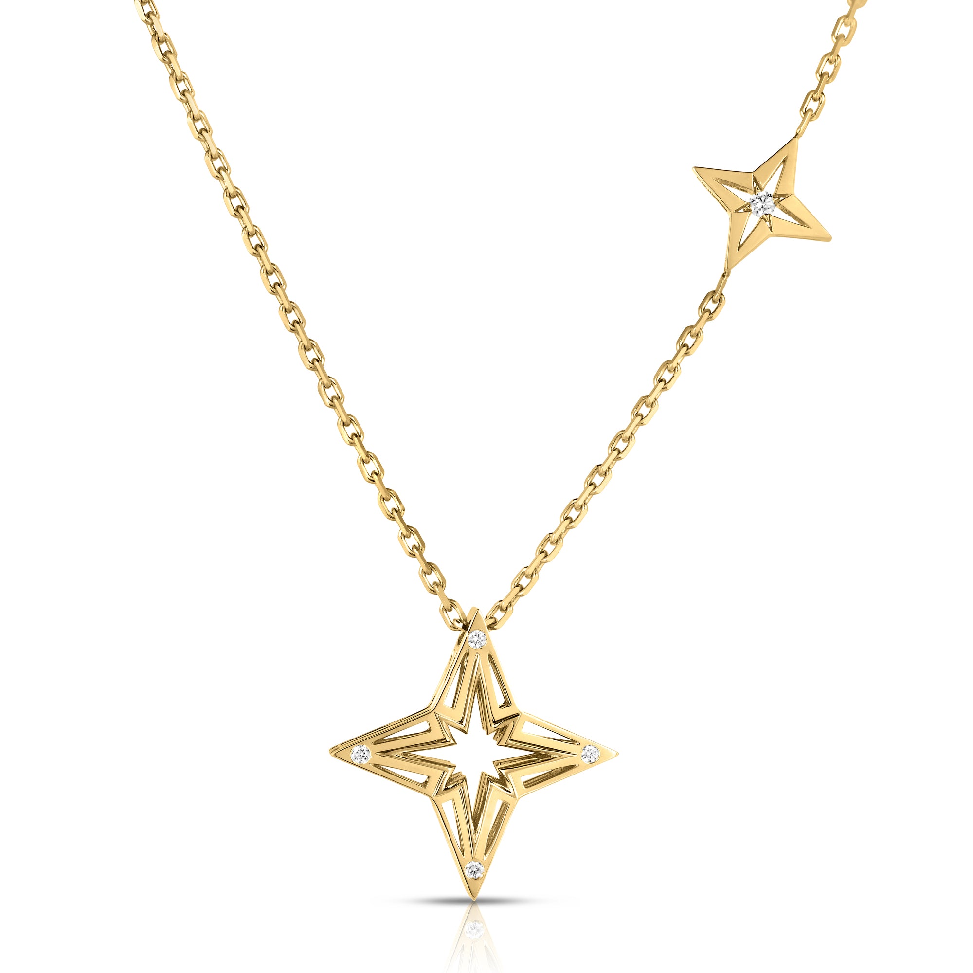 18K YELLOW GOLD STARDUST SMALL OPEN FRAME DIAMOND STAR NECKLACE