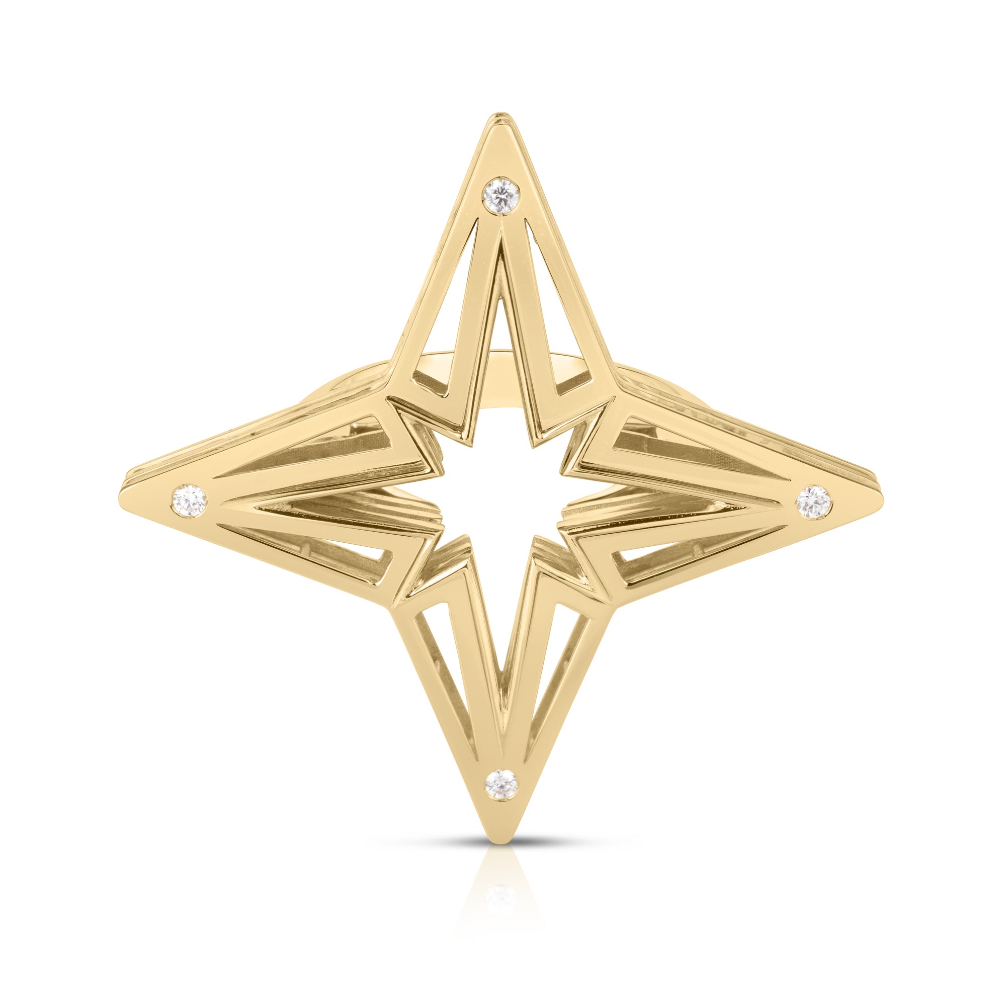 18K YELLOW GOLD STARDUST LARGE OPEN FRAME DIAMOND STAR RING