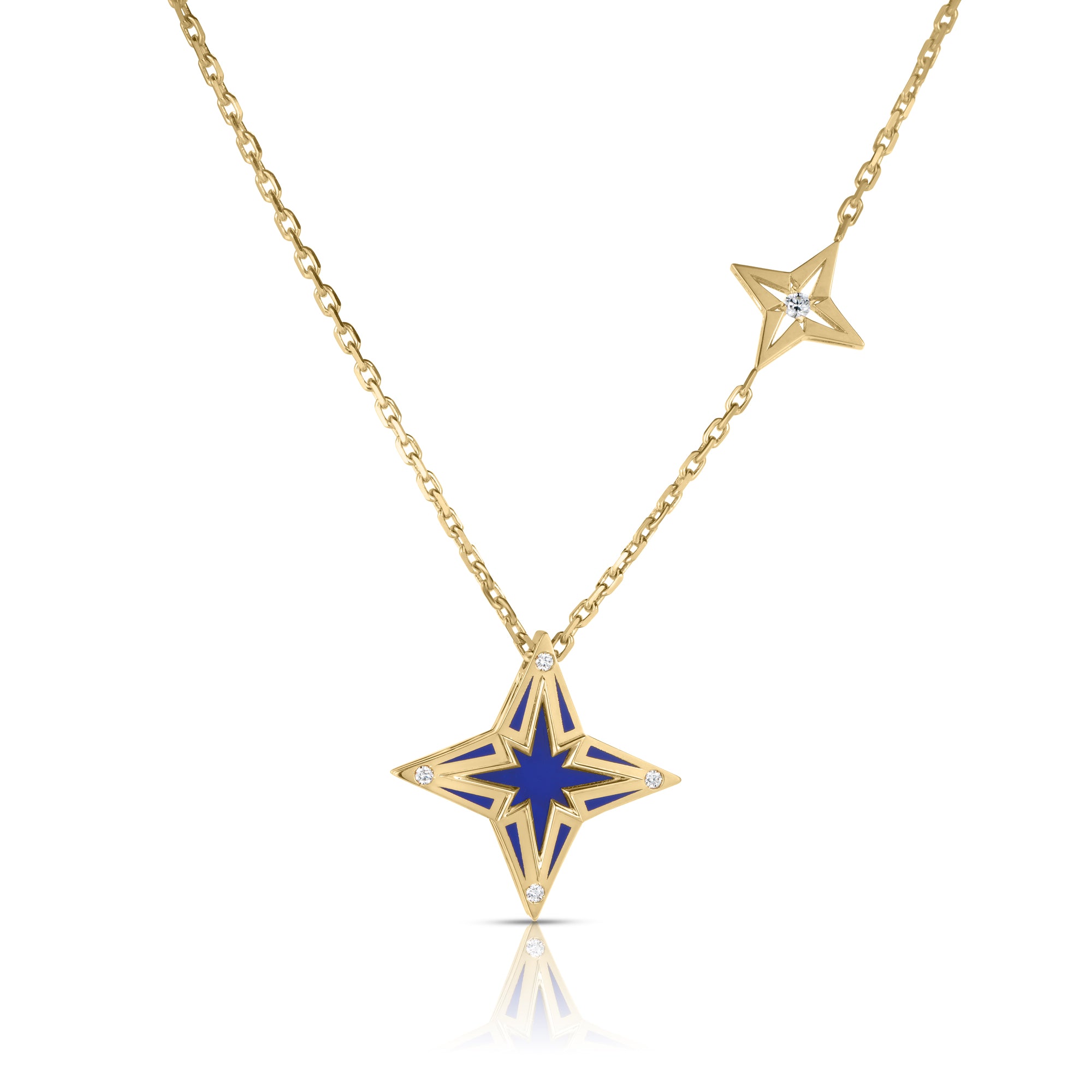 18K YELLOW GOLD STARDUST SMALL DIAMOND & BLUE CERAMIC STAR NECKLACE