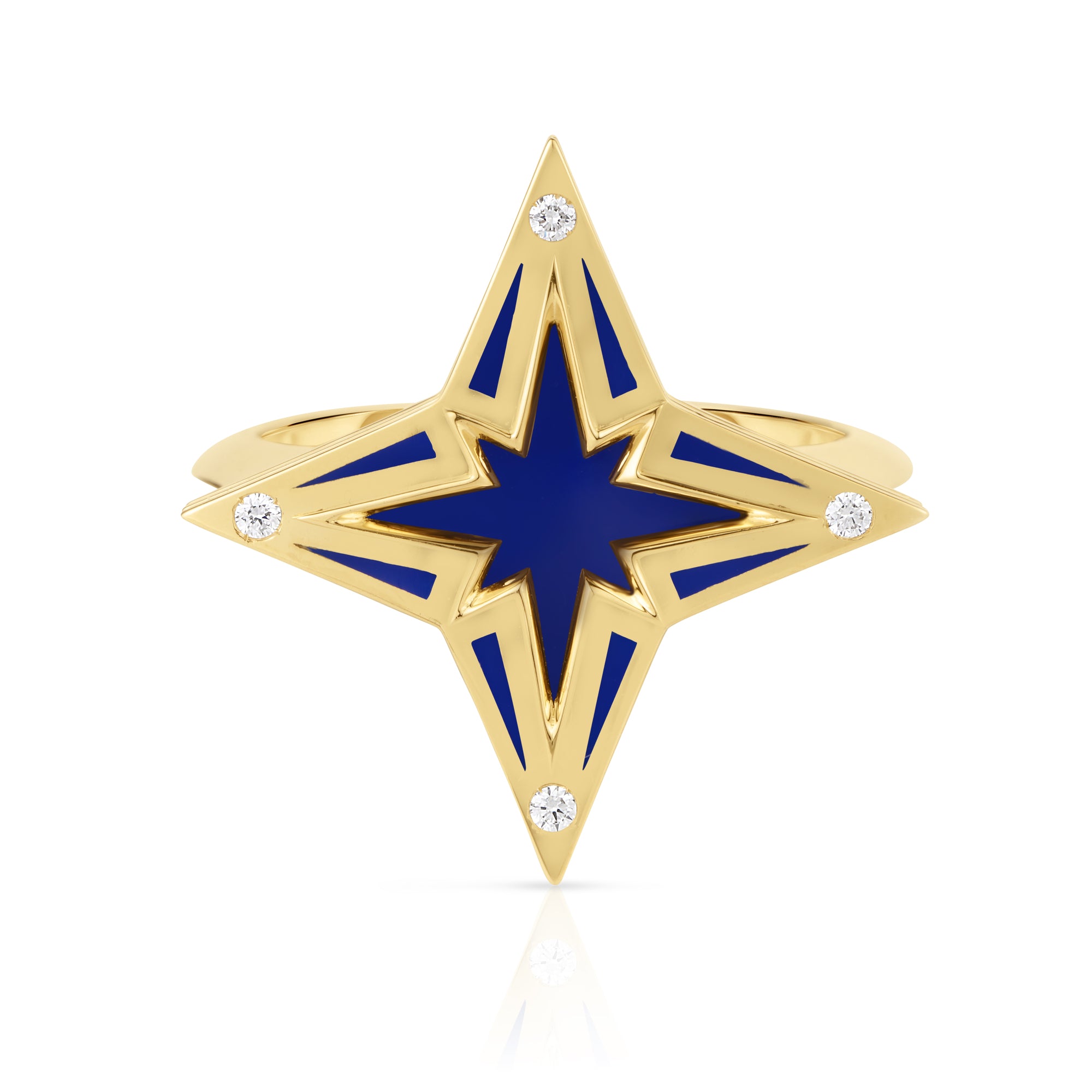 18K YELLOW GOLD STARDUST SMALL DIAMOND & BLUE CERAMIC STAR RING