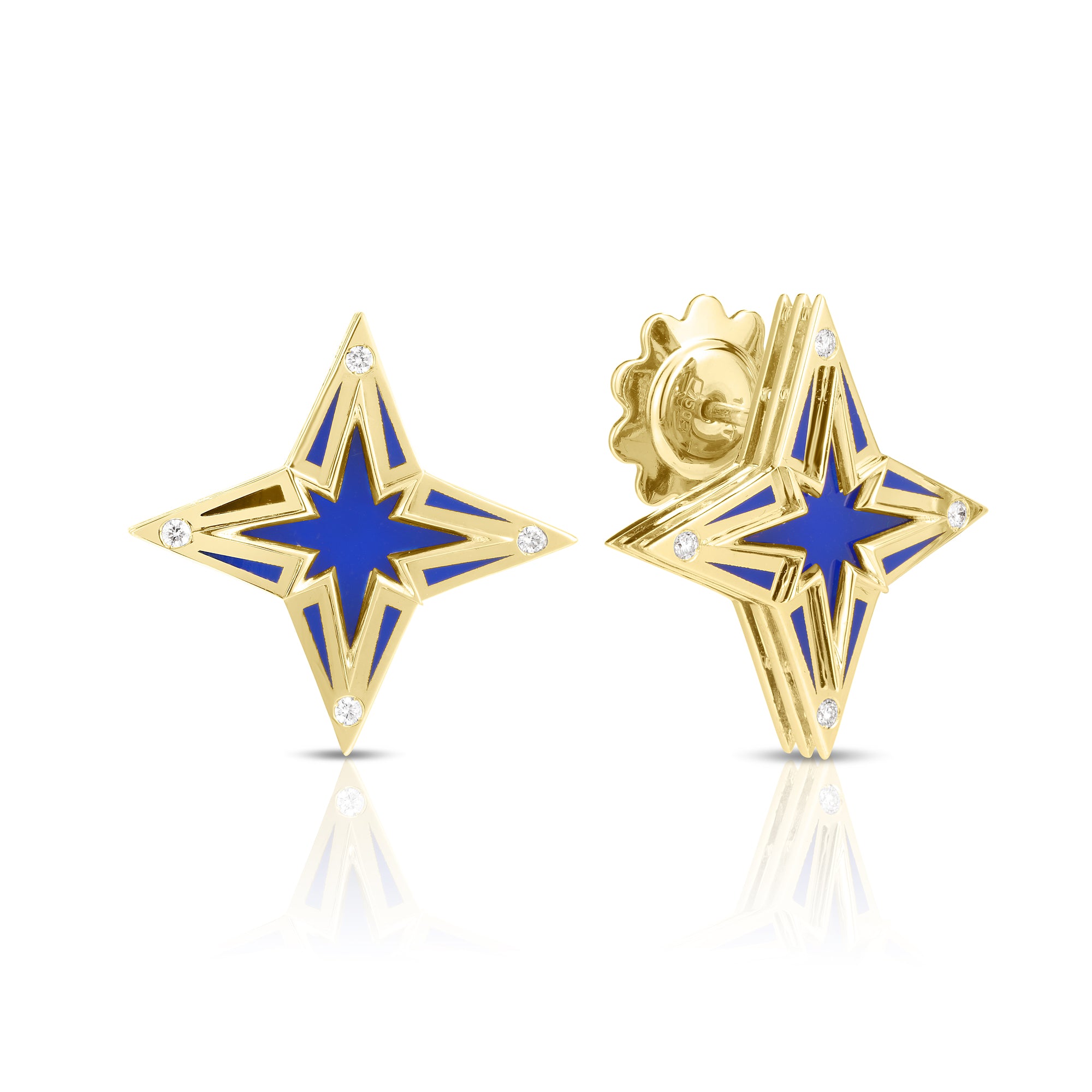 18K YELLOW GOLD STARDUST SMALL DIAMOND & BLUE CERAMIC STAR STUD EARRINGS