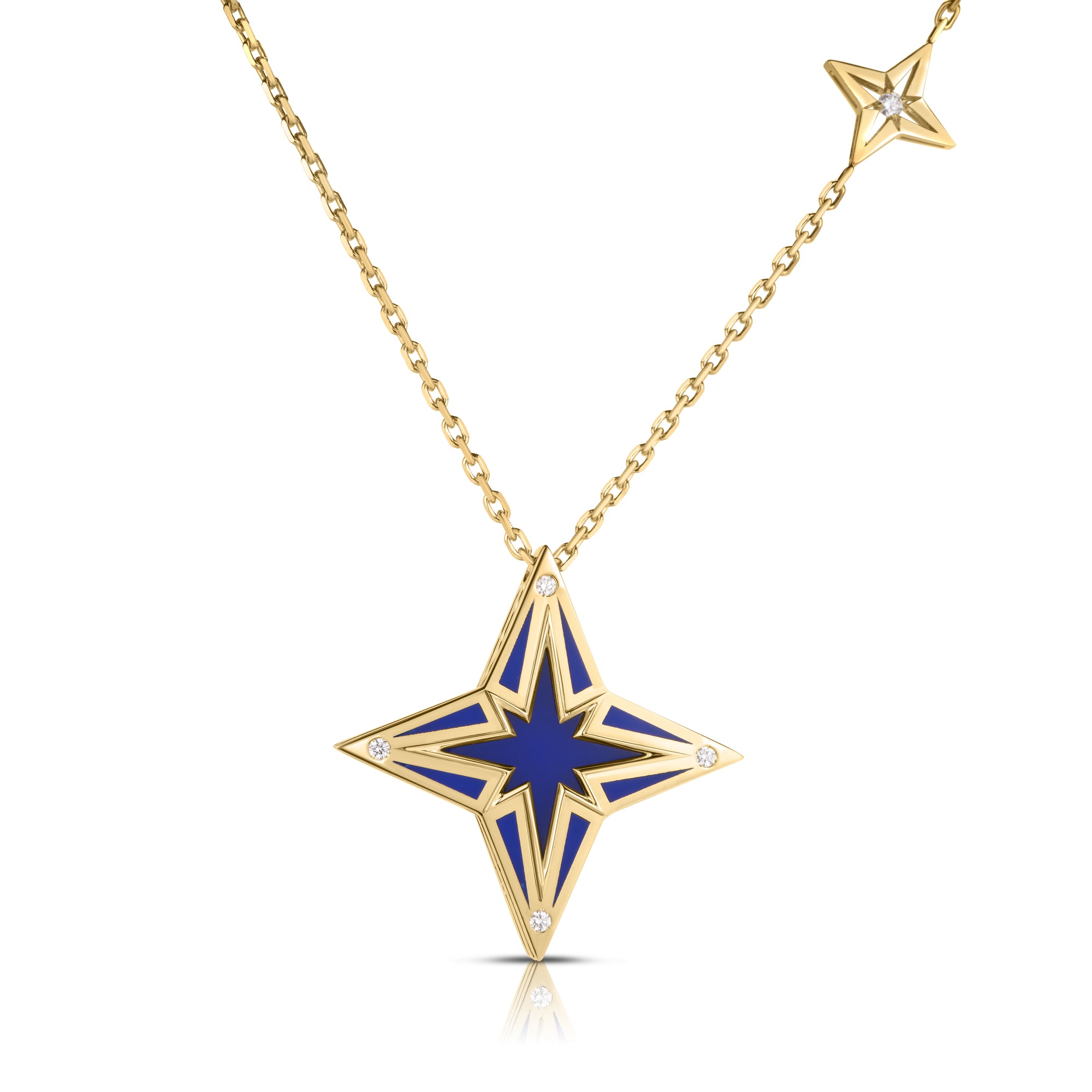 18K YELLOW GOLD STARDUST MEDIUM DIAMOND & BLUE CERAMIC STAR NECKLACE
