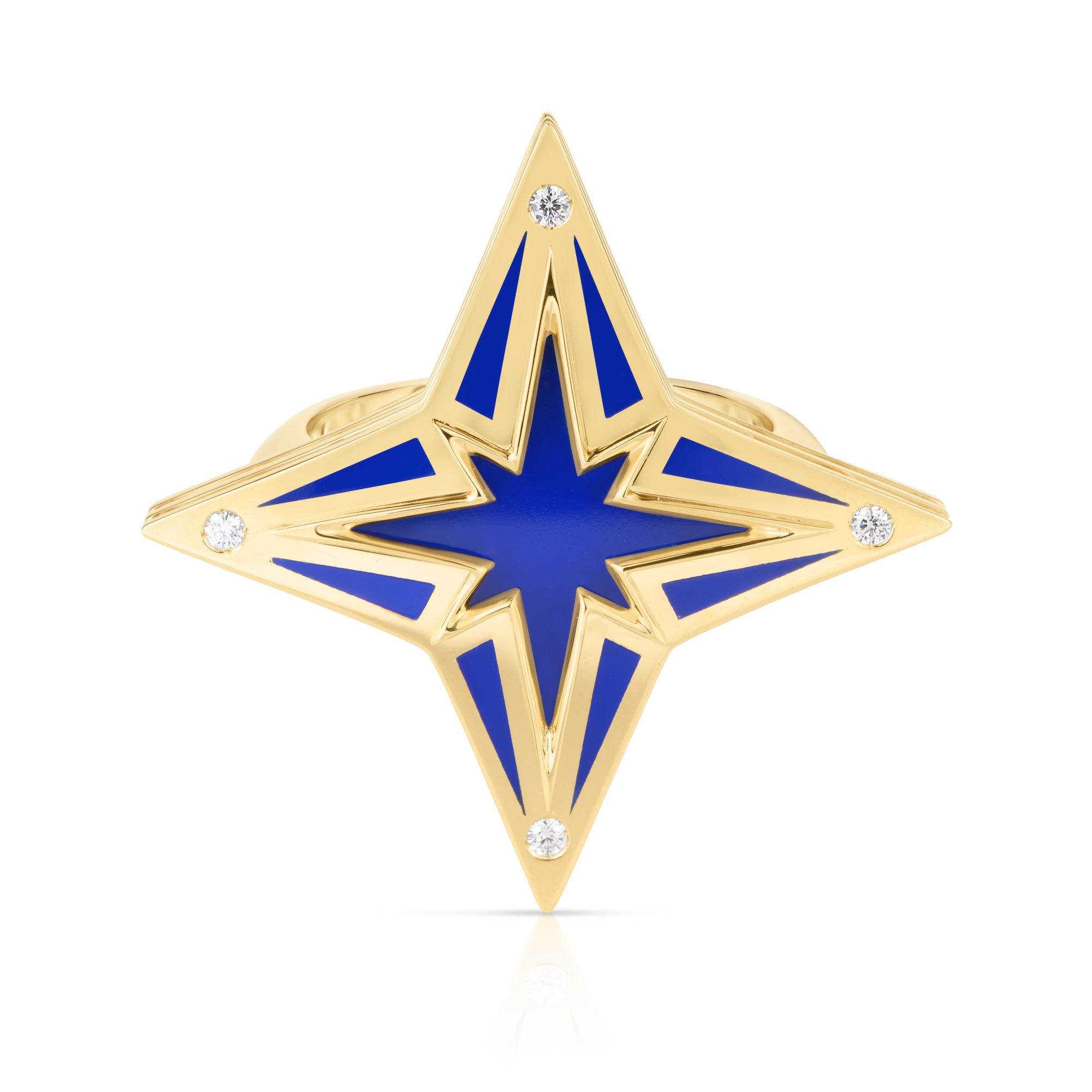 18K YELLOW GOLD STARDUST MEDIUM DIAMOND & BLUE CERAMIC STAR RING