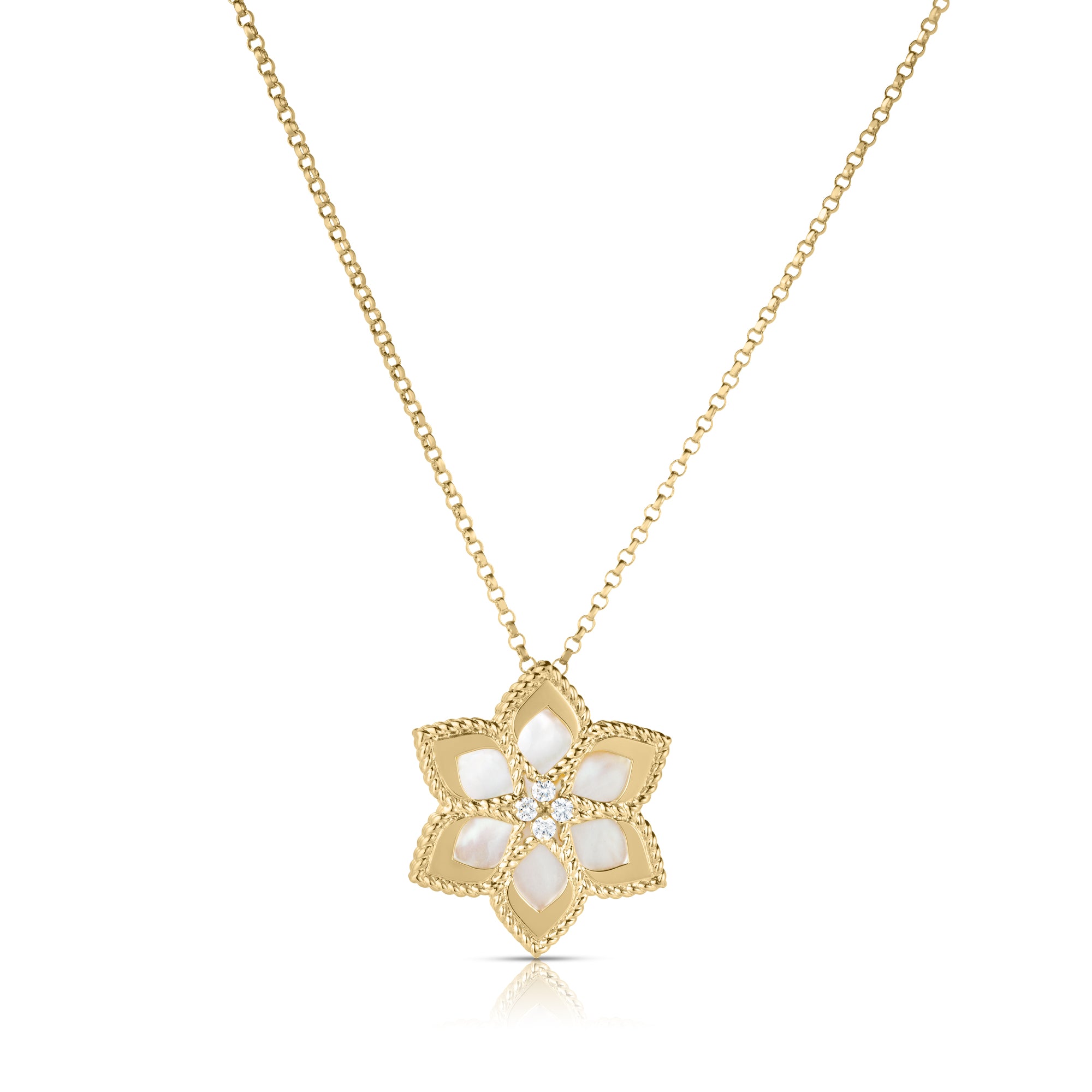 18K YELLOW GOLD VERNAZZA DIAMOND & MOTHER OF PEARL FLOWER NECKLACE