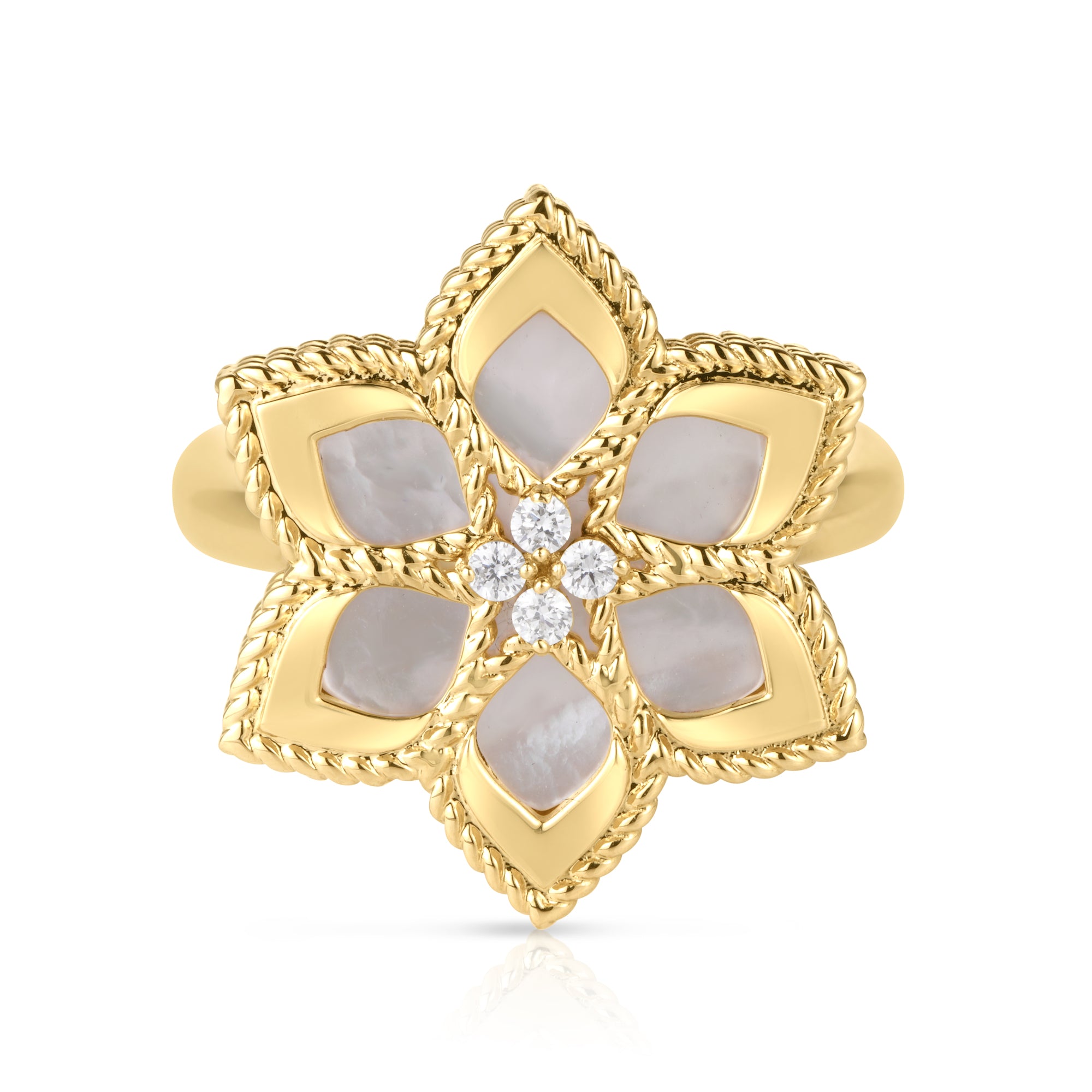 18K YELLOW GOLD VERNAZZA DIAMOND & MOTHER OF PEARL FLOWER RING
