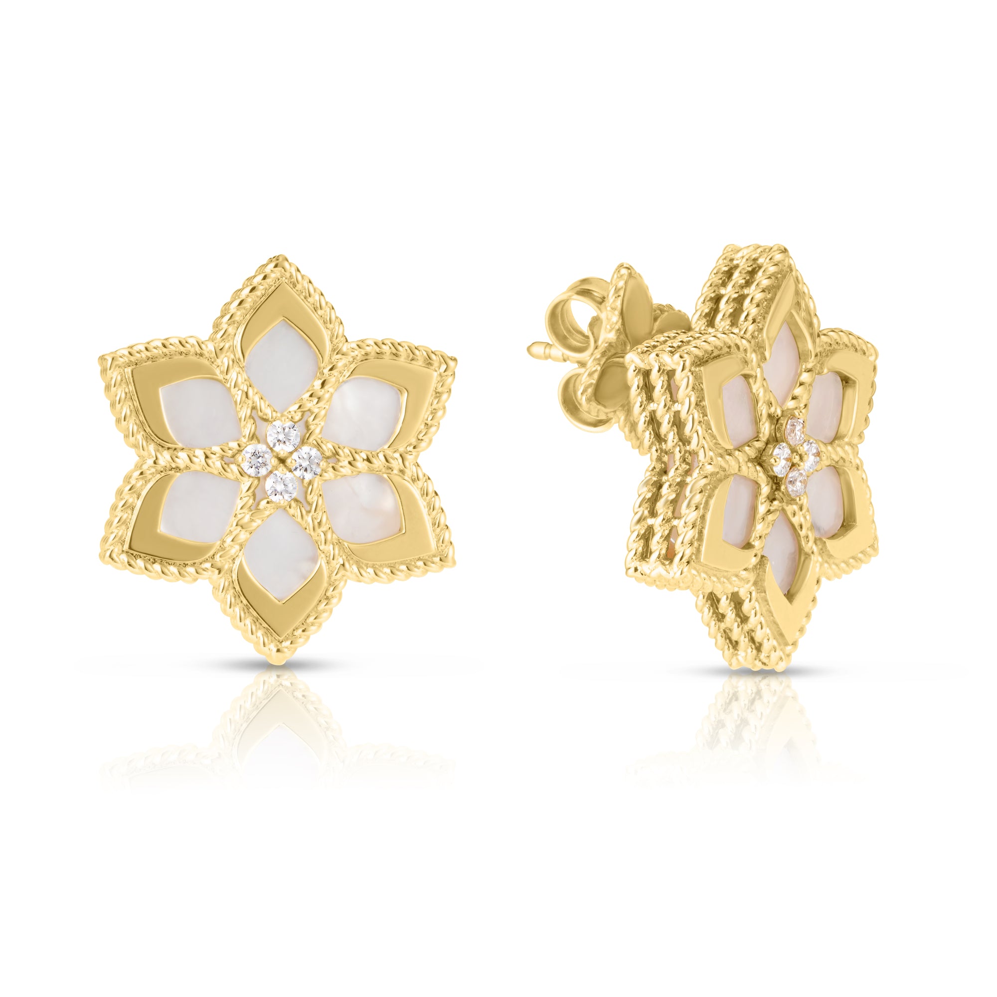 18K YELLOW GOLD VERNAZZA DIAMOND & MOTHER OF PEARL FLOWER STUD EARRINGS
