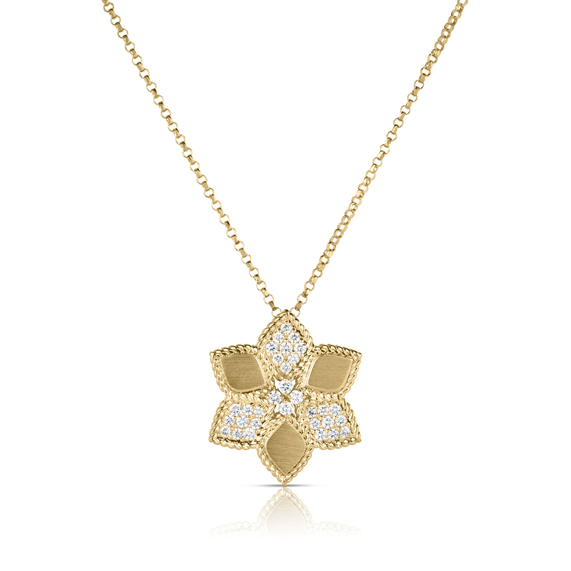 18K YELLOW GOLD VERNAZZA ALTERNATING PAVE DIAMOND & SATIN FINISH FLOWER NECKLACE