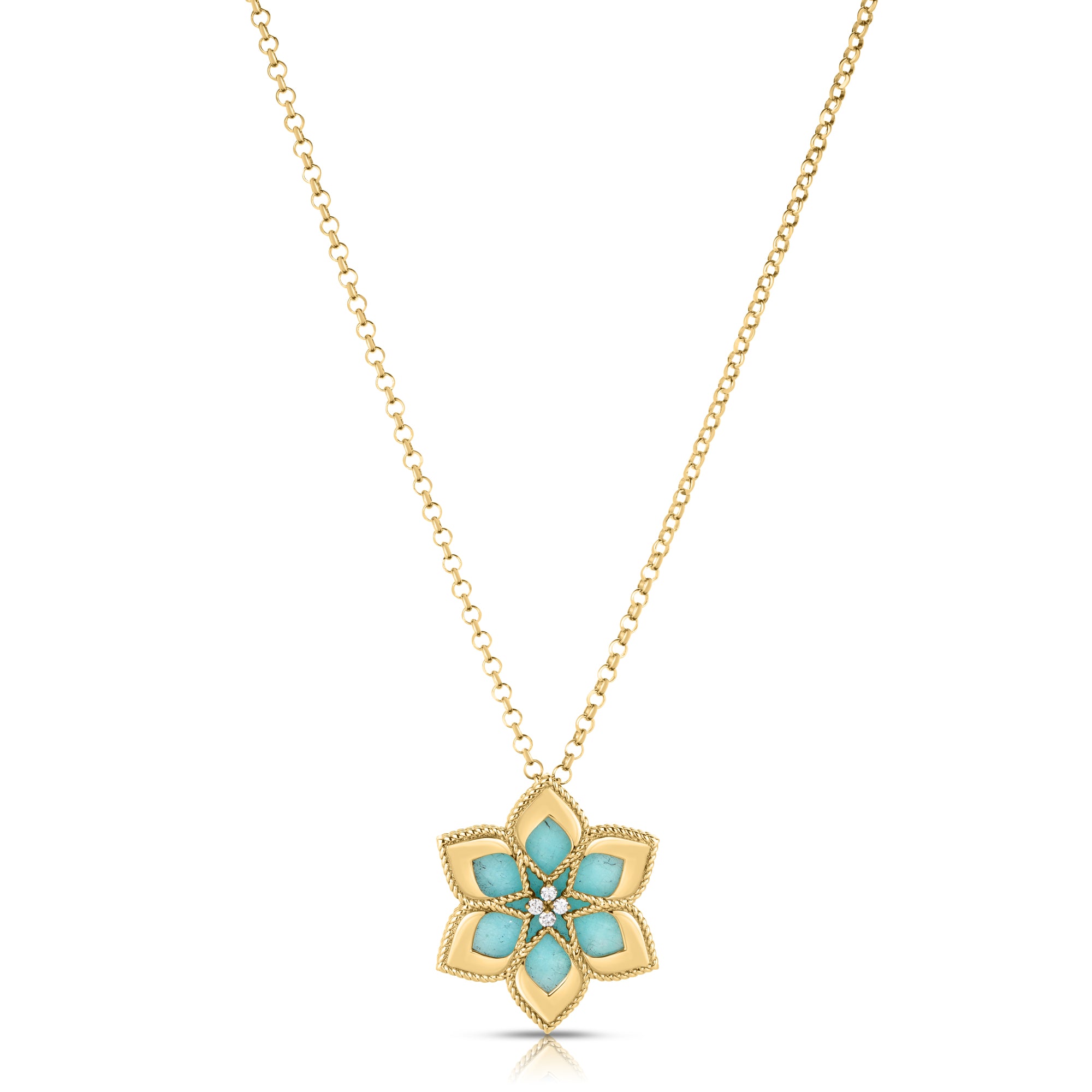 18K YELLOW GOLD VERNAZZA DIAMOND & AMAZONITE FLOWER LONG NECKLACE