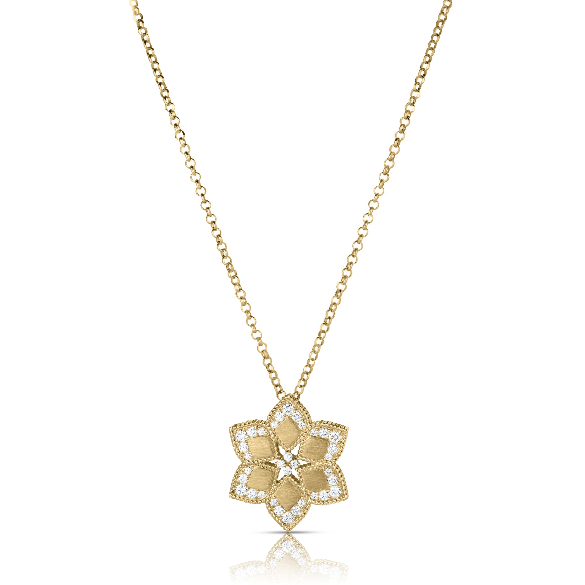18K YELLOW GOLD VERNAZZA DIAMOND EDGE FLOWER LONG NECKLACE