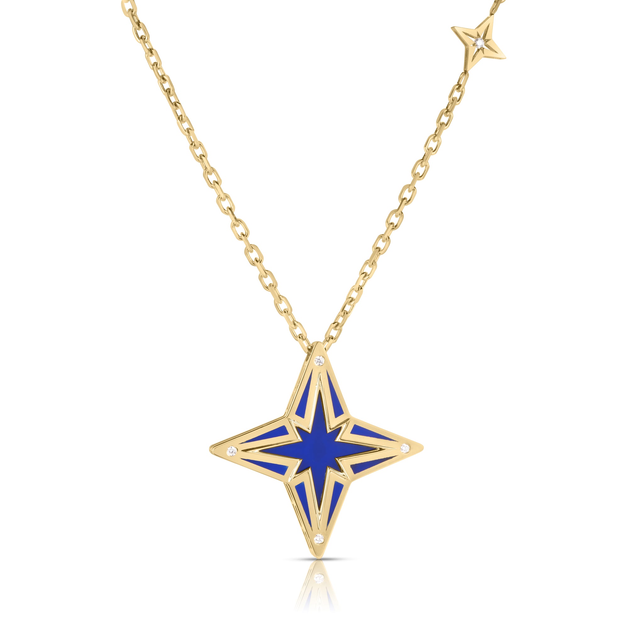 18K YELLOW GOLD STARDUST LARGE DIAMOND & BLUE CERAMIC STAR NECKLACE