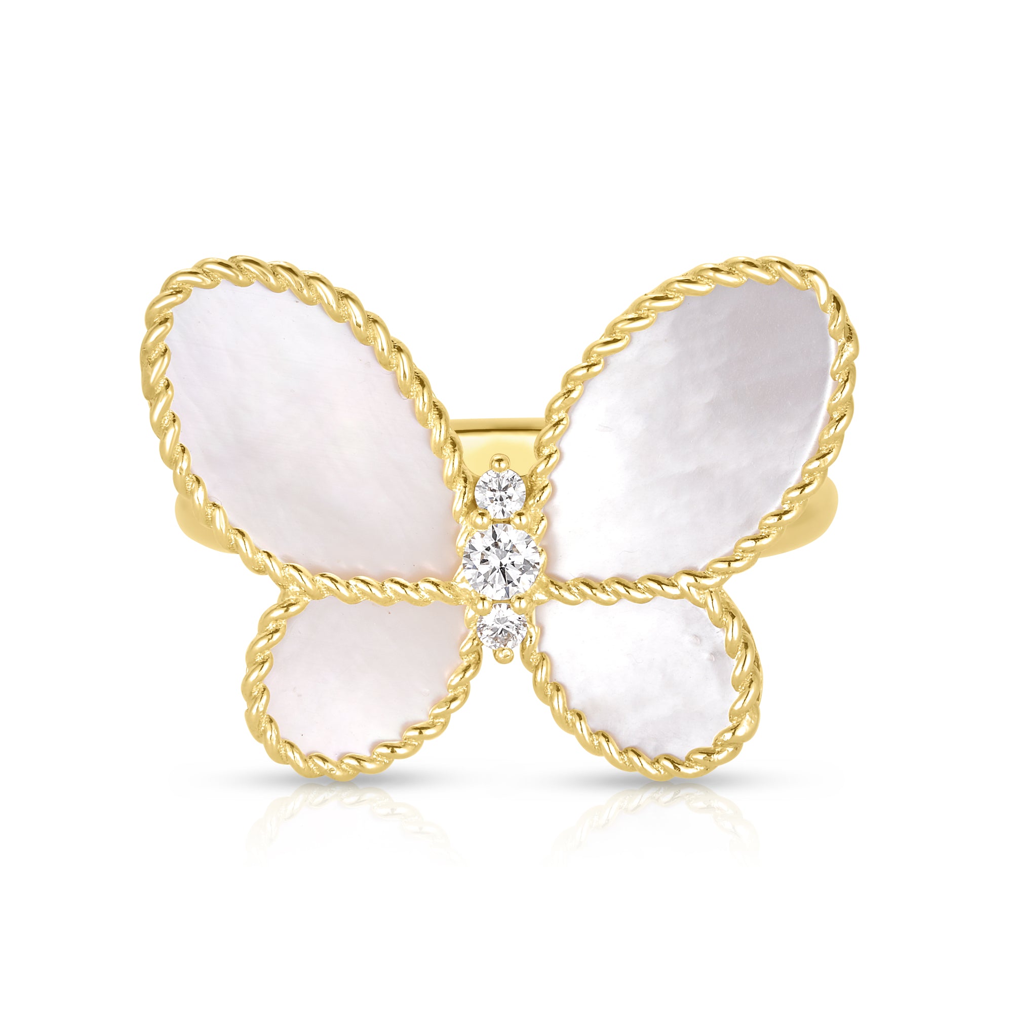 18K YELLOW GOLD JASMINE DIAMOND & MOTHER OF PEARL BUTTERFLY RING