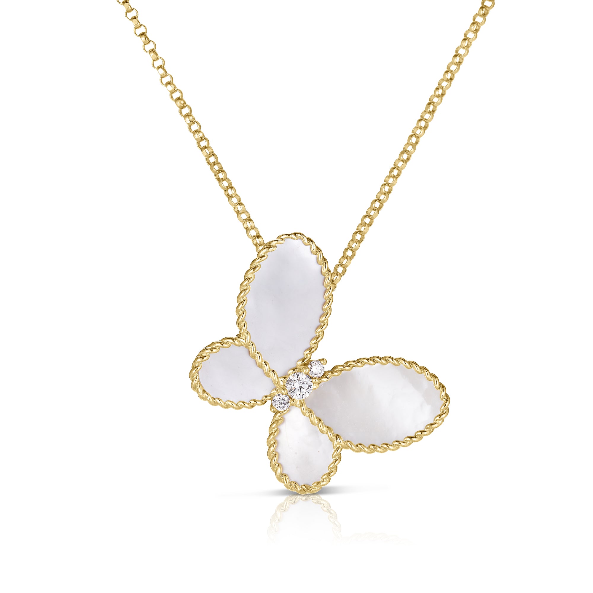 18K YELLOW GOLD JASMINE DIAMOND & MOTHER OF PEARL BUTTERFLY NECKLACE