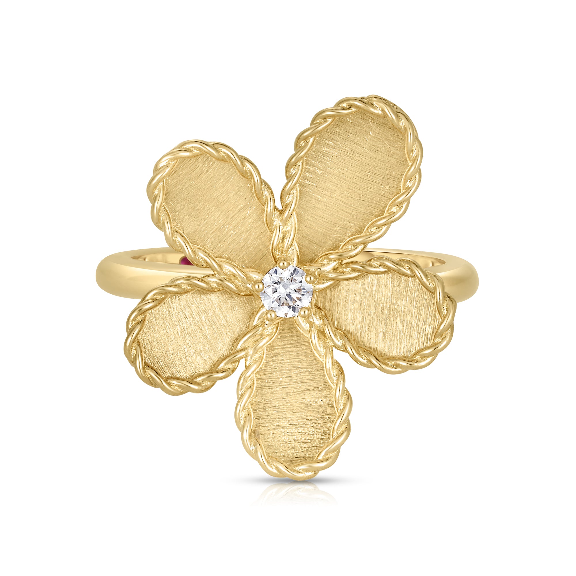 18K YELLOW GOLD JASMINE DIAMOND & SATIN FINISH FLOWER RING