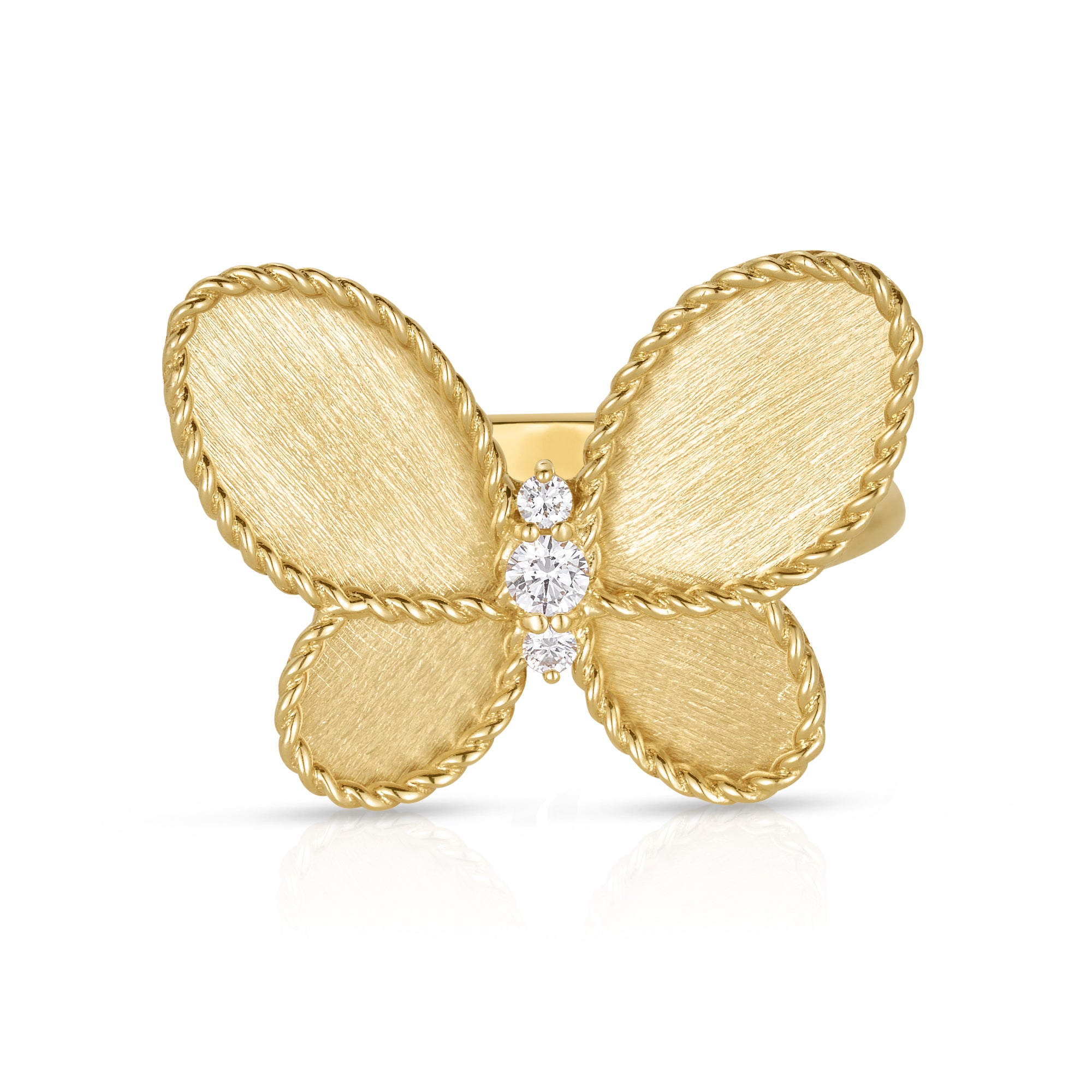 18K YELLOW GOLD JASMINE DIAMOND & SATIN FINISH BUTTERFLY RING