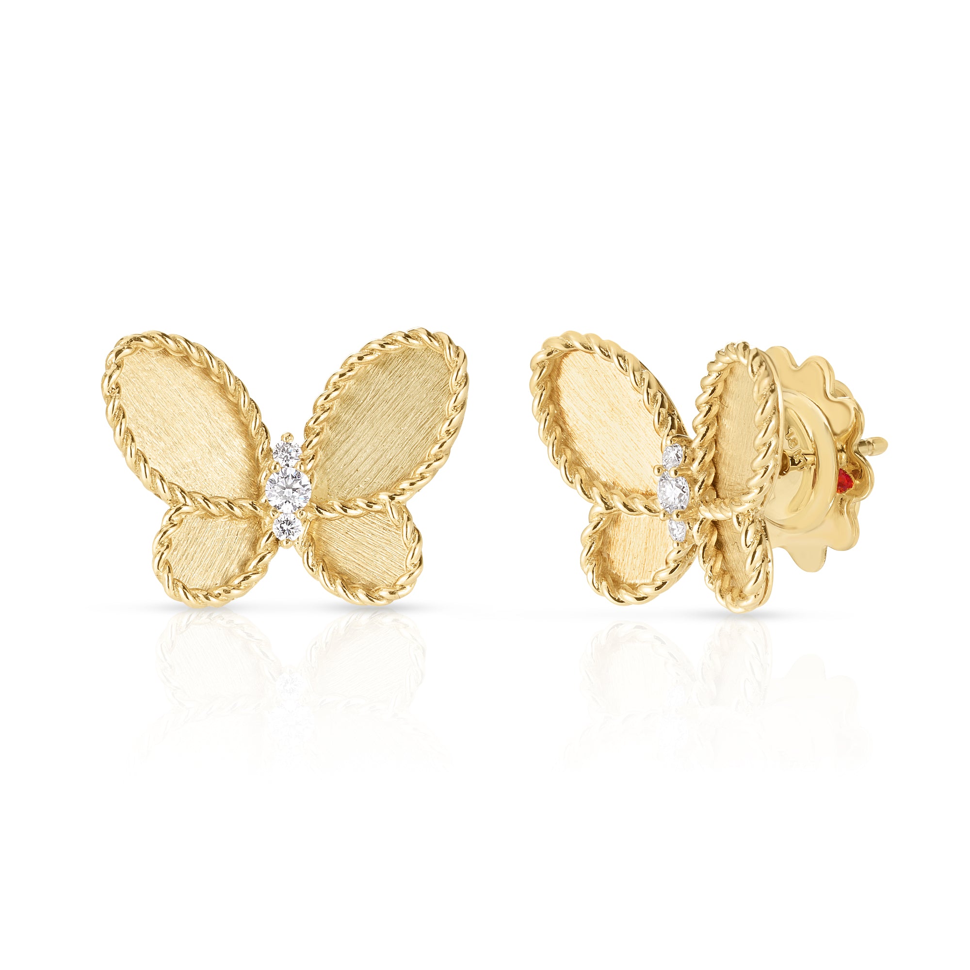 18K YELLOW GOLD JASMINE DIAMOND & SATIN FINISH BUTTERFLY STUD EARRINGS