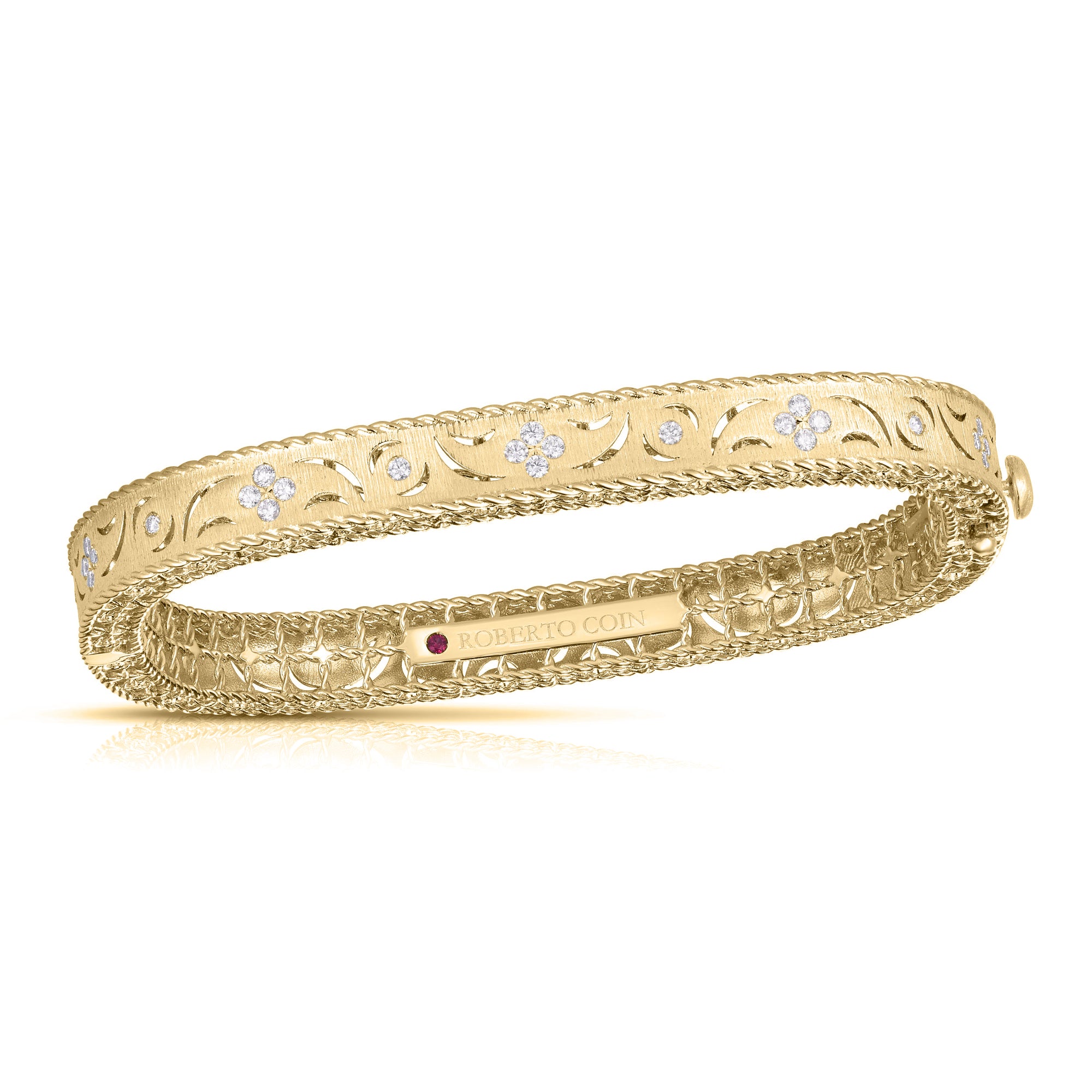 18K YELLOW GOLD PRINCESS DIAMOND & SATIN FINISH BANGLE