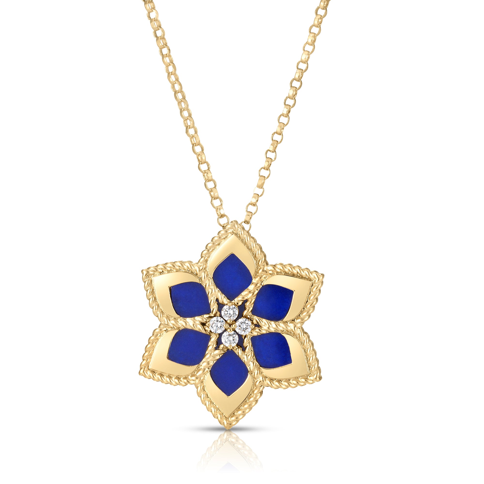 18K YELLOW GOLD VERNAZZA DIAMOND & LAPIS FLOWER NECKLACE