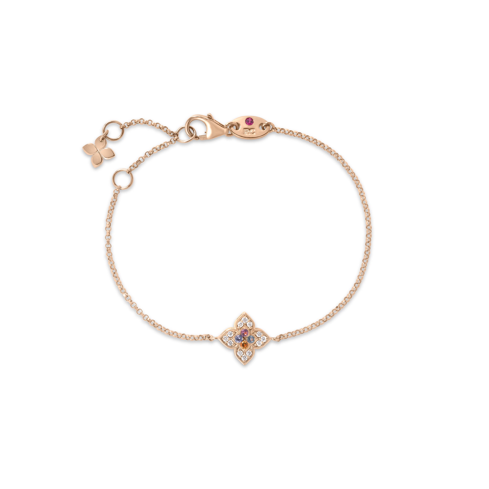 18K ROSE GOLD VENETIAN PRINCESS CARNIVAL PAVE DIAMOND & MIXED STONES (TANZANITE, BLUE TOPAZ, RUBELLITE, & CITRINE) SMALL FLOWER BRACELET
