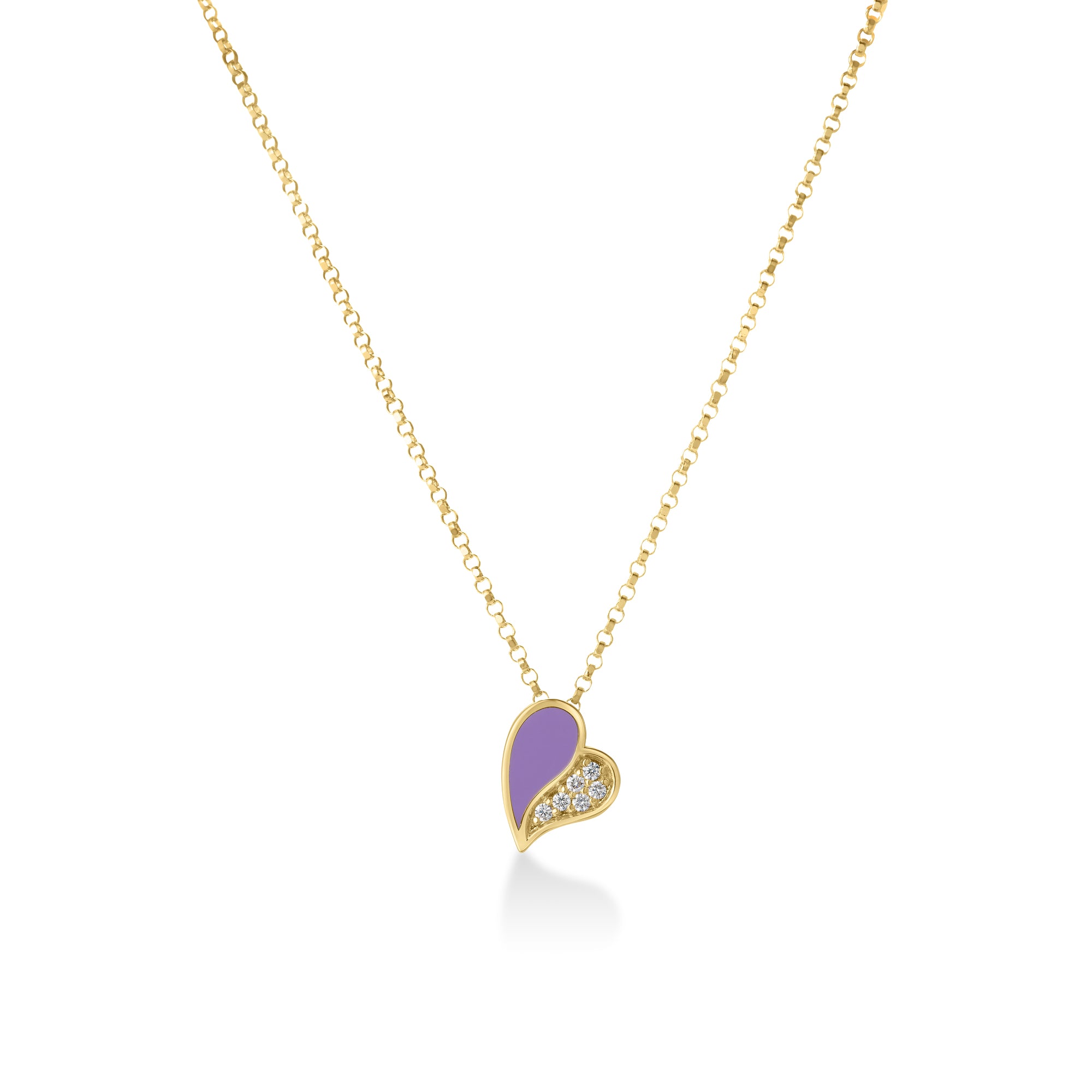 18K YELLOW GOLD AMORINO DIAMOND & LAVENDER ENAMEL HEART NECKLACE