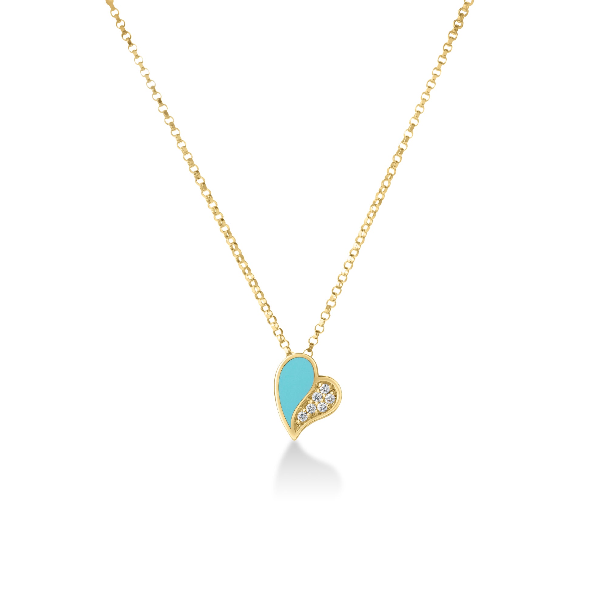 18K YELLOW GOLD AMORINO DIAMOND & CYAN ENAMEL HEART NECKLACE