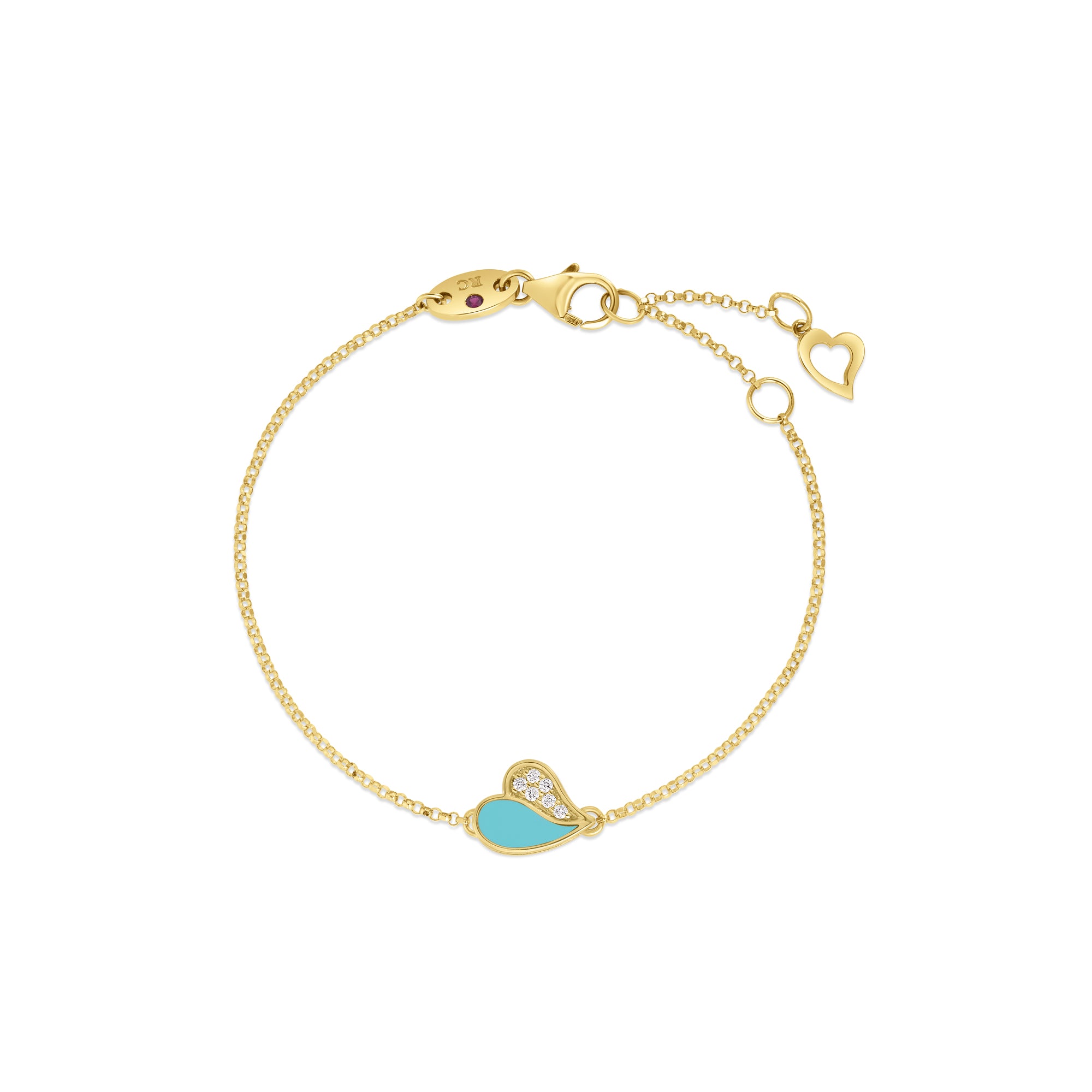 18K YELLOW GOLD AMORINO DIAMOND & CYAN ENAMEL HEART BRACELET