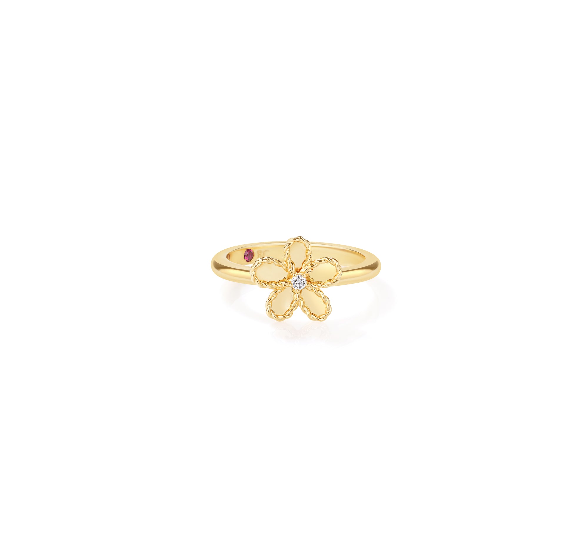 18K YELLOW GOLD JASMINE DIAMOND & POLISHED FINISH SMALL FLOWER RING