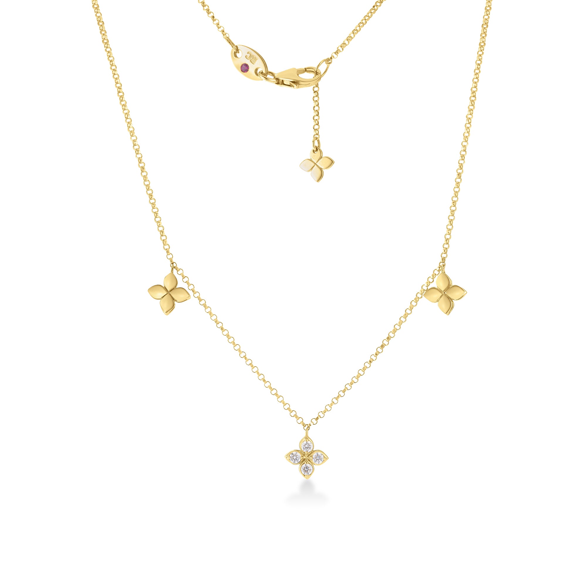18K YELLOW GOLD LOVE BY THE INCH DIAMOND FLOWER STATION DANGLE NECKLACE