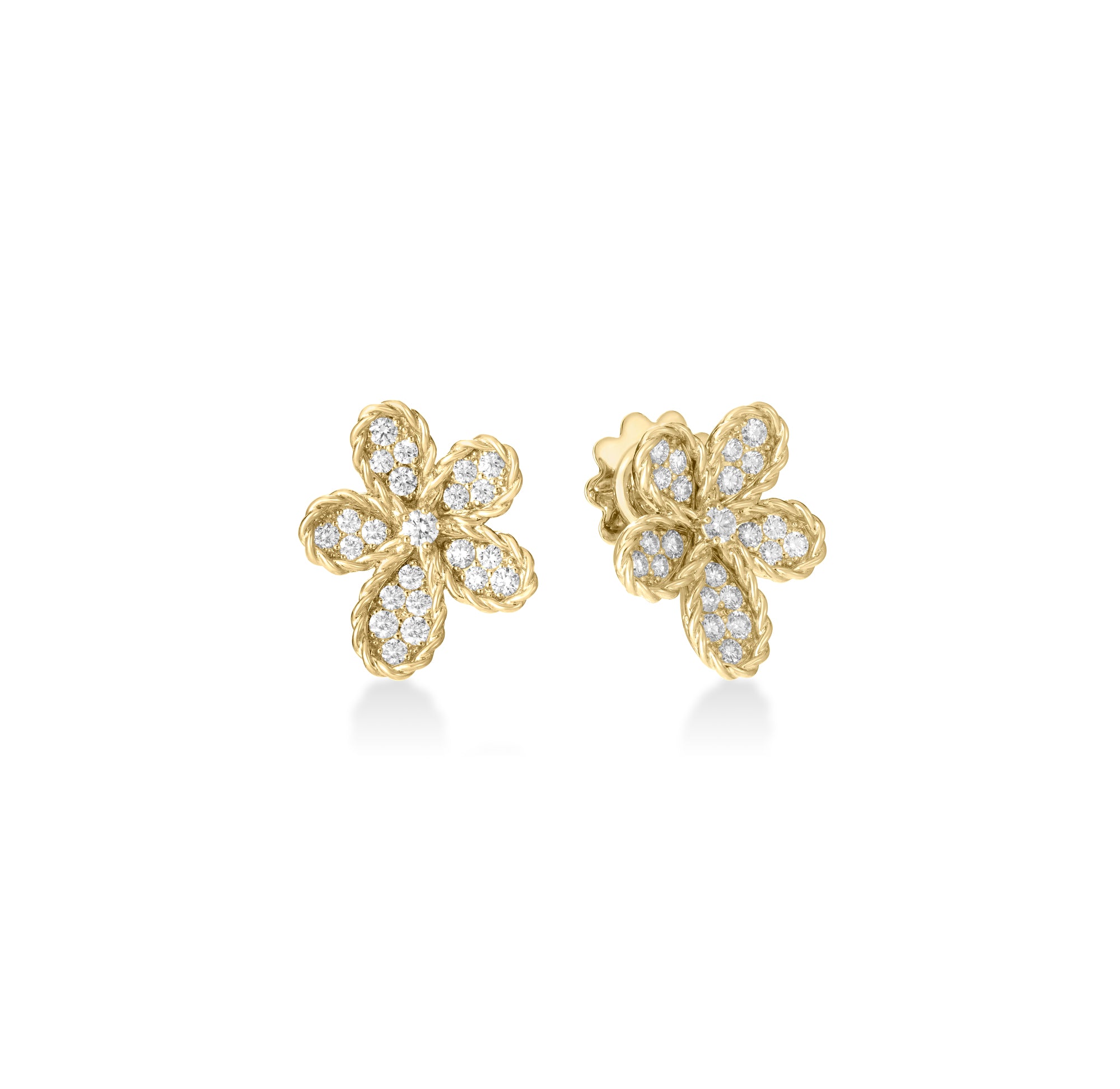 18K YELLOW GOLD JASMINE PAVE DIAMOND FLOWER STUD EARRINGS