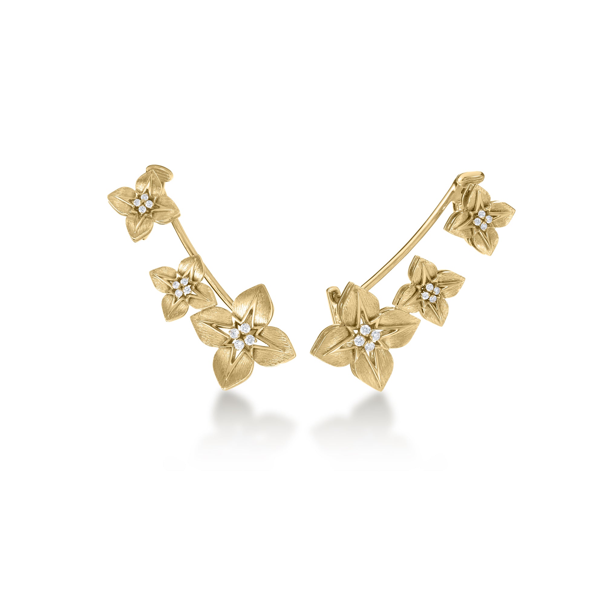18K YELLOW/WHITE GOLD PRINCESS STAR TRIPLE DIAMOND STAR EARRINGS