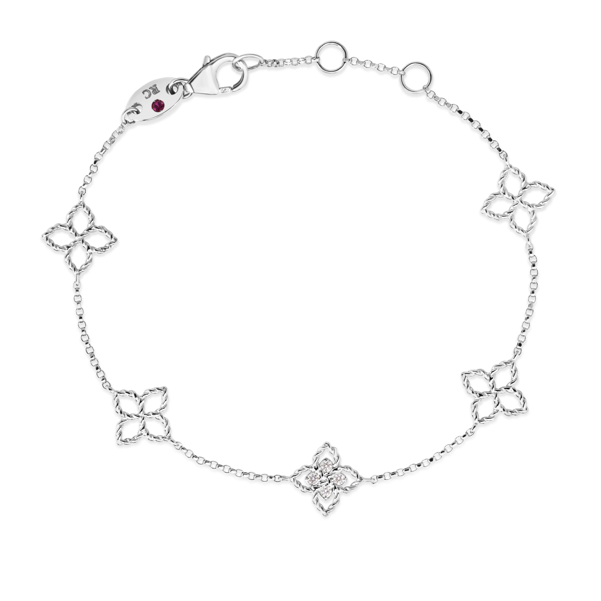 18K WHITE GOLD PRINCESS FLOWER STATION BRACELET