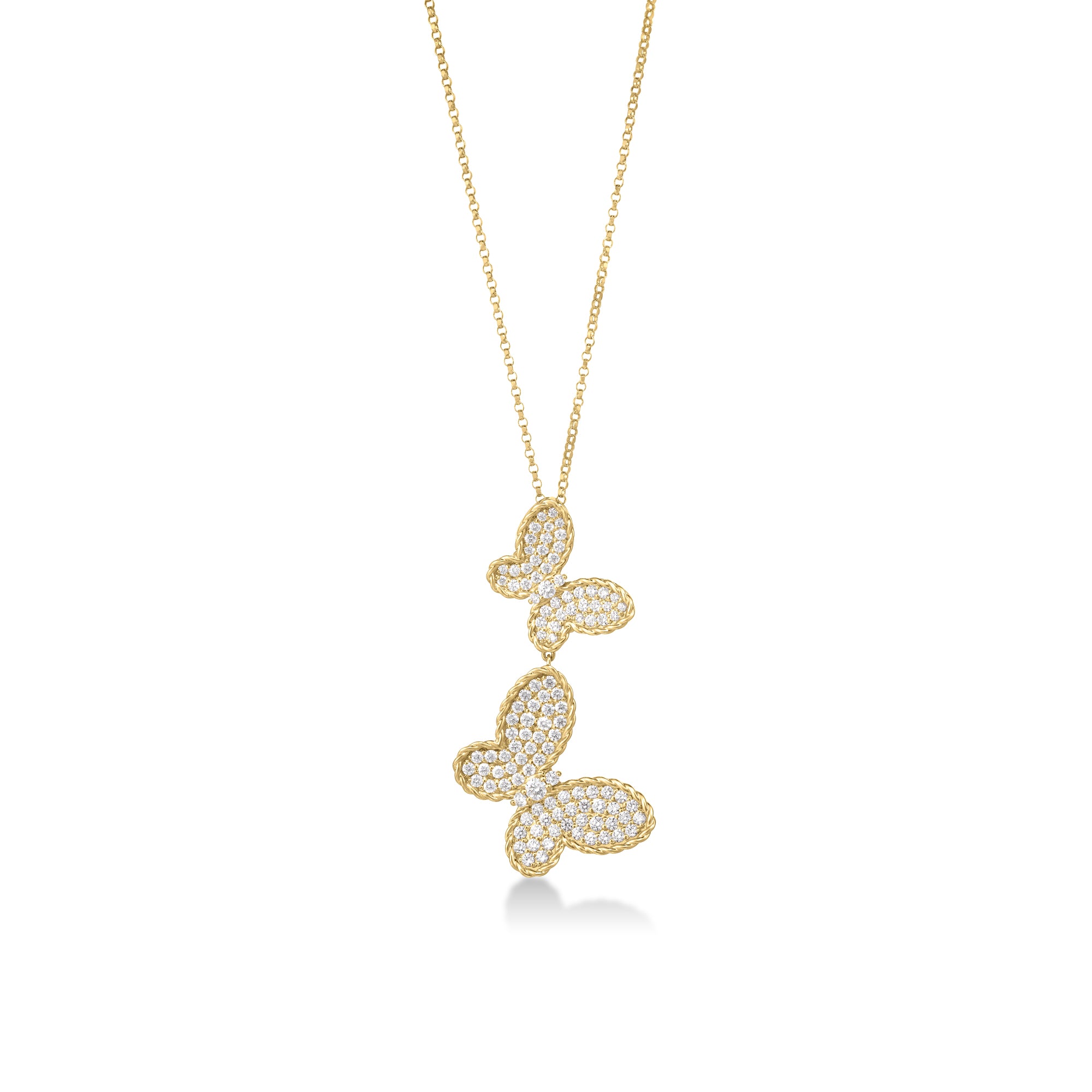 18K YELLOW GOLD JASMINE PAVE DIAMOND DANGLE BUTTERFLY NECKLACE