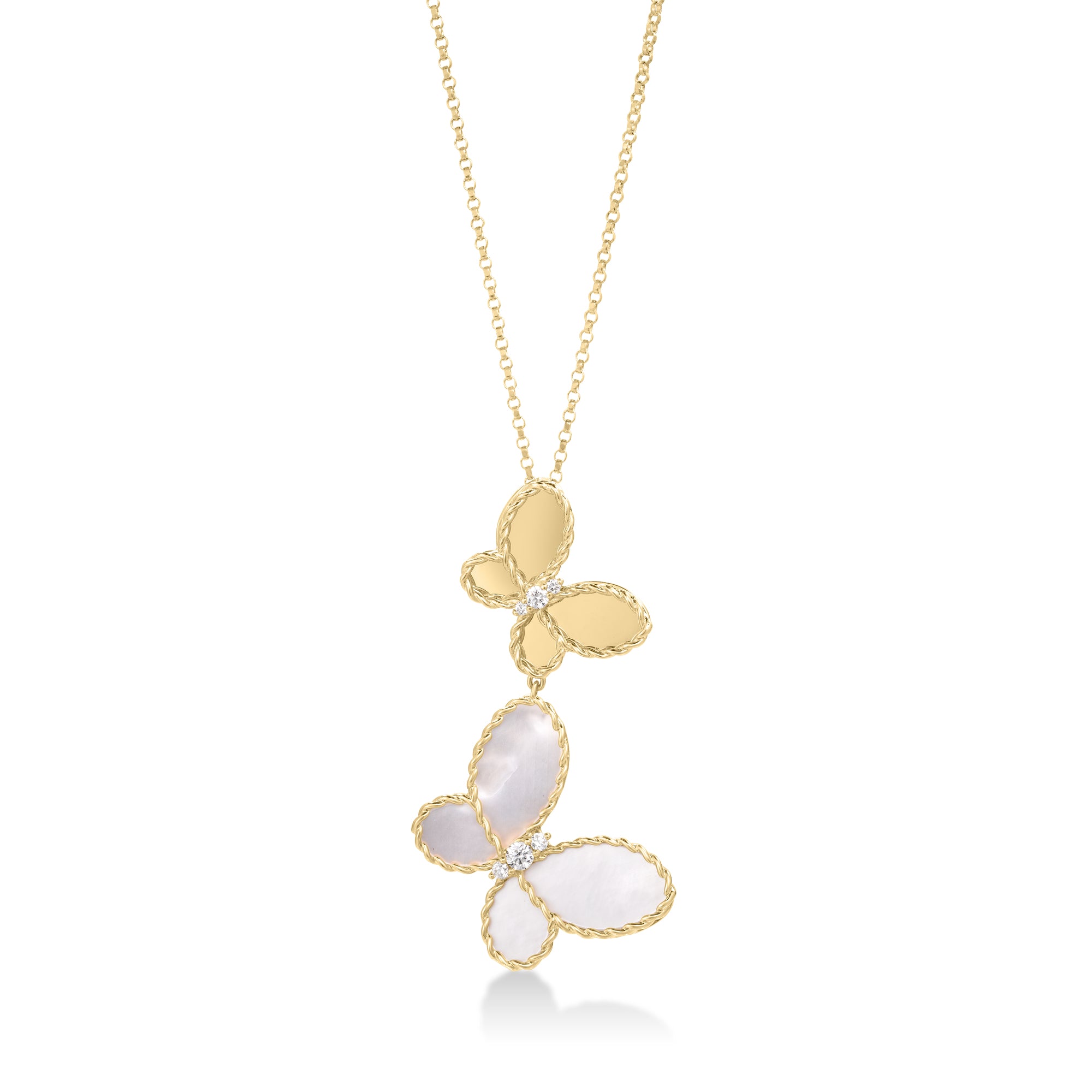 18K YELLOW GOLD JASMINE DIAMOND & MOTHER OF PEARL DANGLE BUTTERFLY NECKLACE