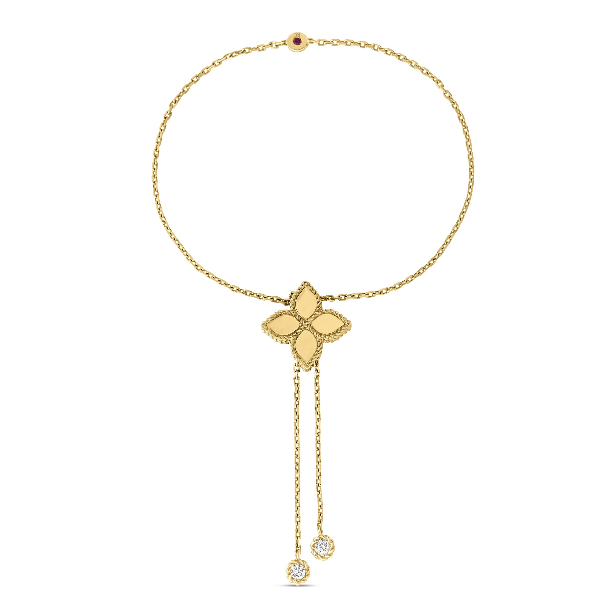 18K YELLOW GOLD PRINCESS FLOWER ADJUSTABLE DIAMOND ACCENT BRACELET
