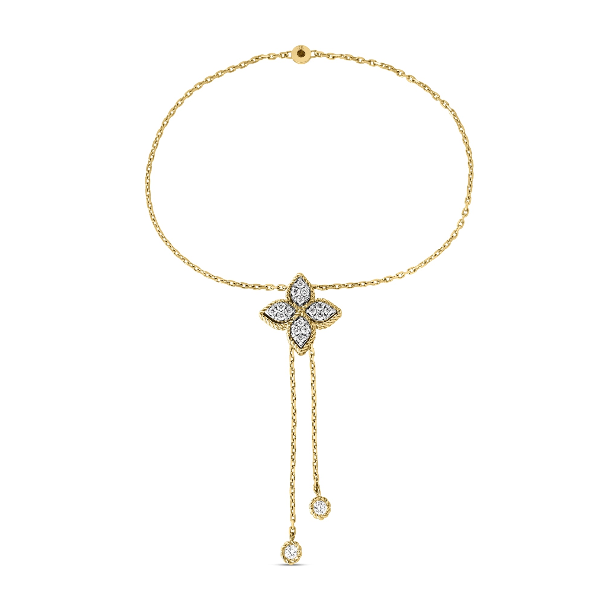 18K YELLOW/WHITE GOLD PRINCESS FLOWER PAVE DIAMOND BRACELET