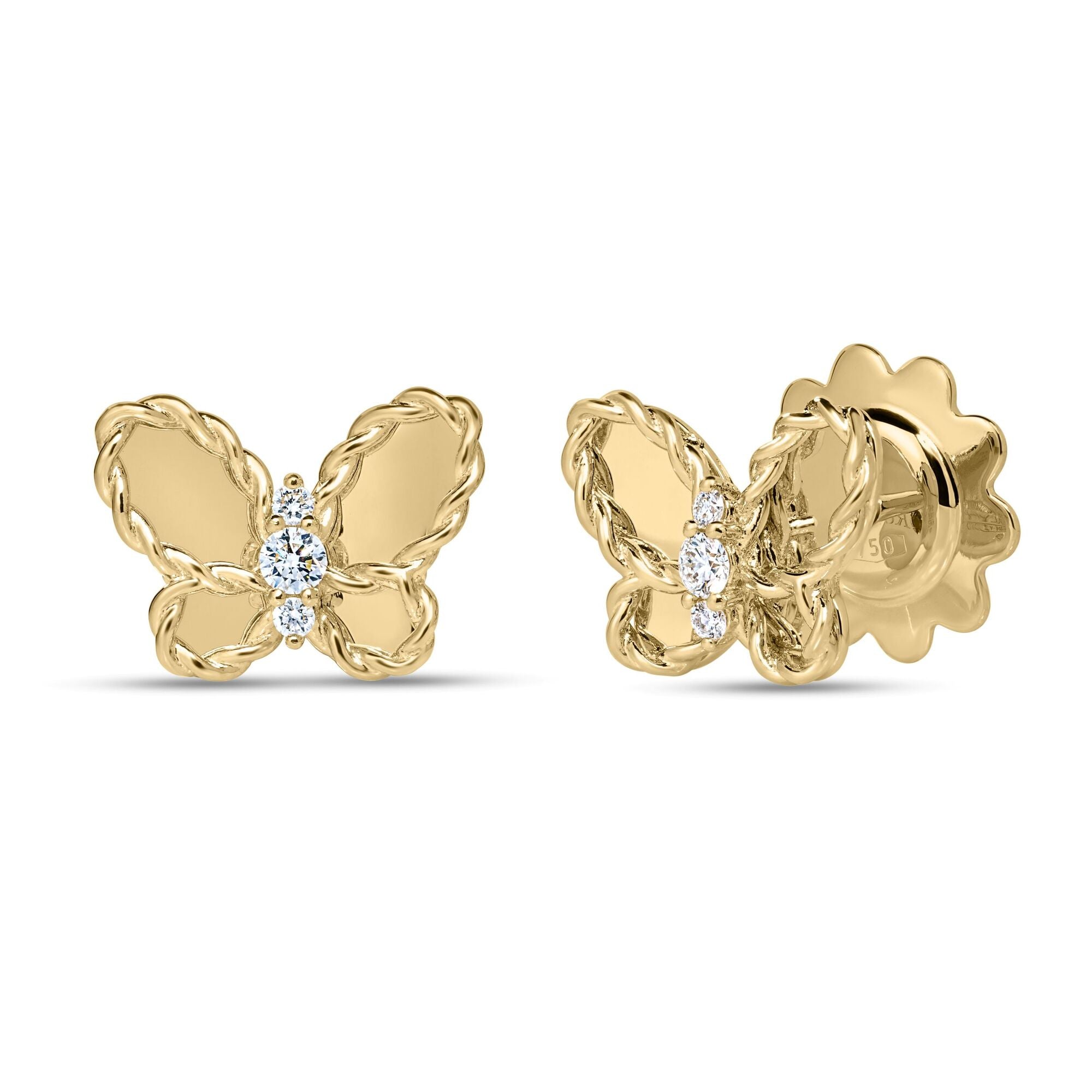 18K YELLOW GOLD JASMINE SMALL BUTTERFLY DIAMOND STUD EARRINGS