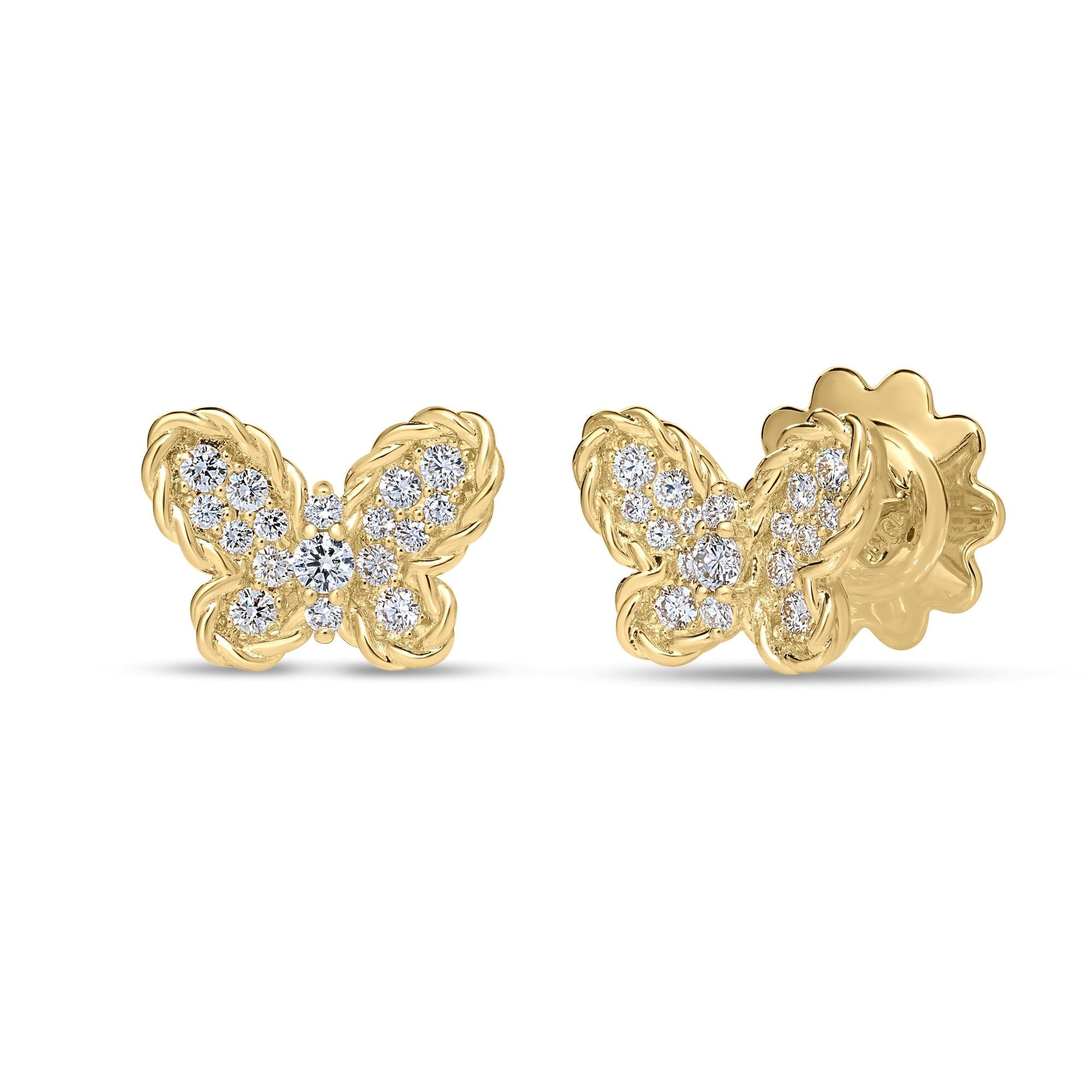 18K YELLOW GOLD JASMINE SMALL BUTTERFLY PAVE DIAMOND STUD EARRINGS