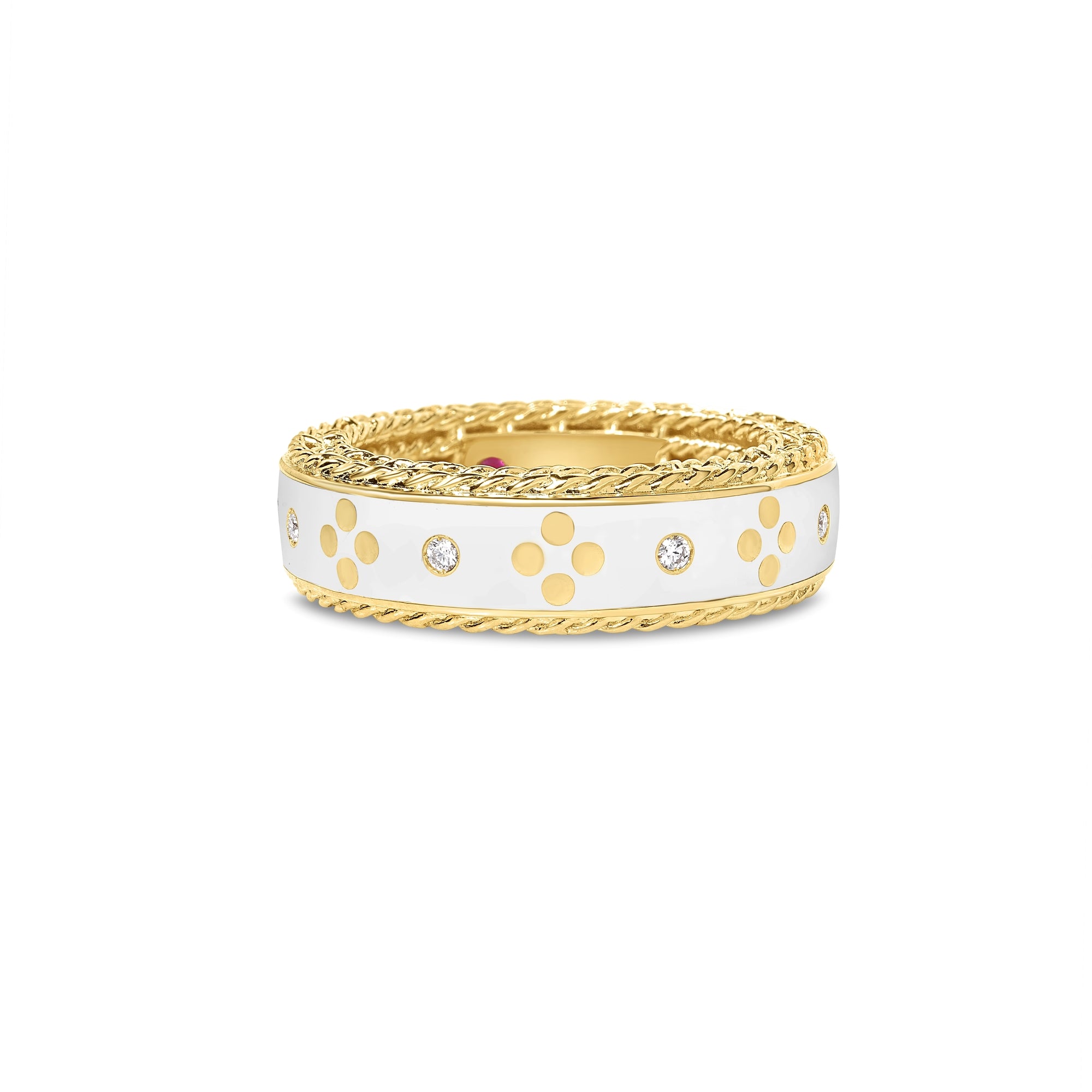 18K YELLOW GOLD VENETIAN PRINCESS DIAMOND AND WHITE ENAMEL RING