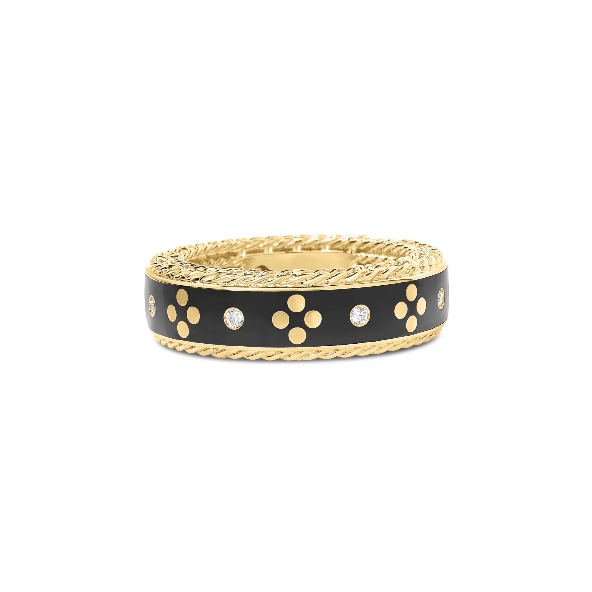 18K YELLOW GOLD VENETIAN PRINCESS DIAMOND AND BLACK ENAMEL RING