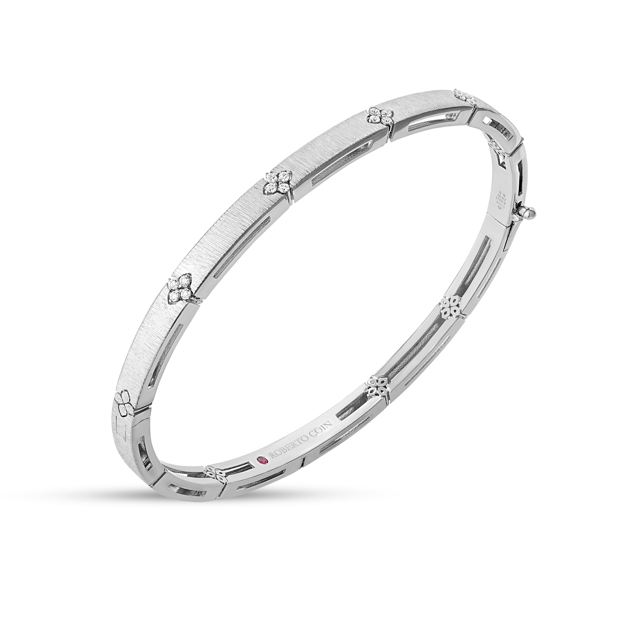 18K WHITE GOLD LOVE IN VERONA NARROW DIAMOND AND SATIN FINISH BANGLE