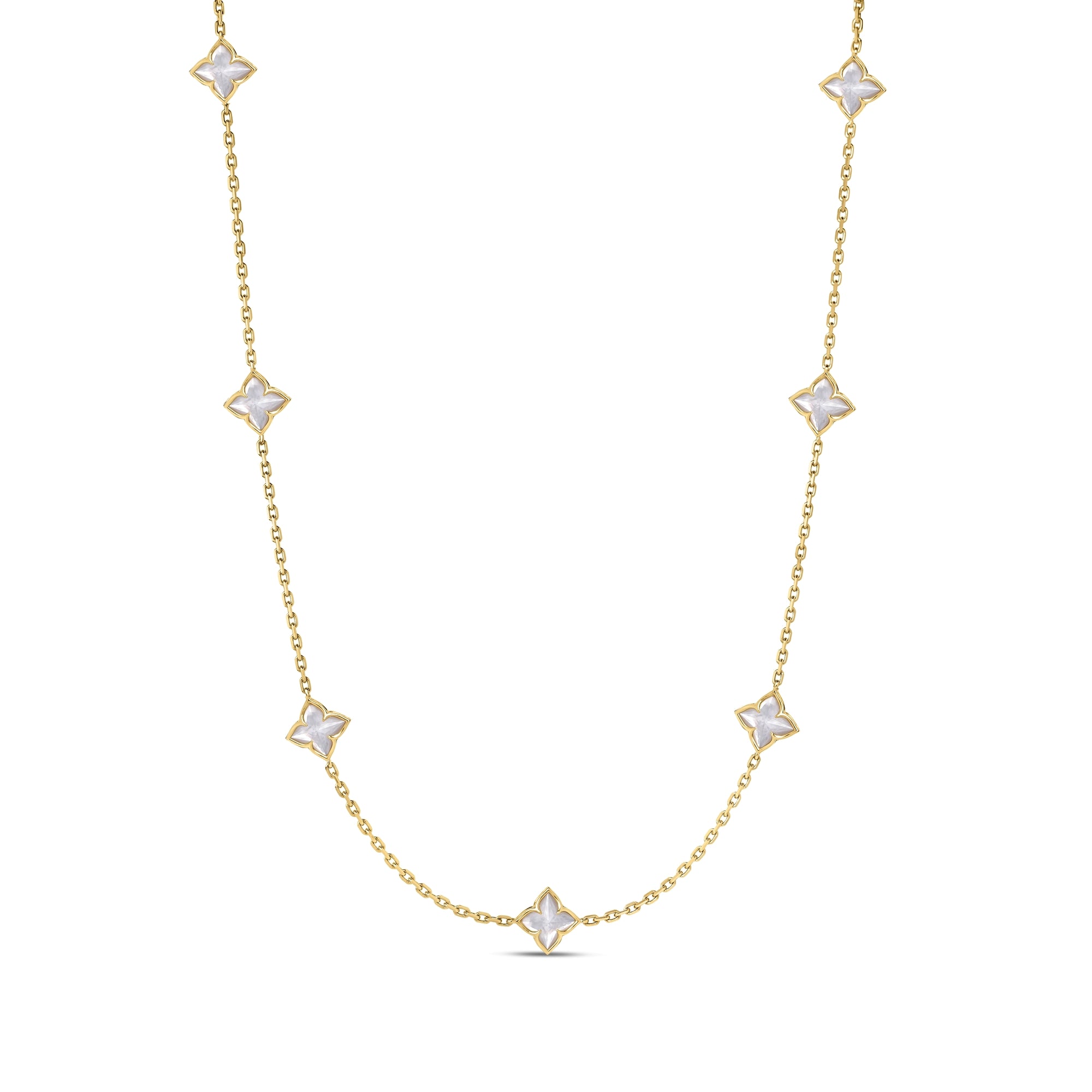18K YELLOW GOLD VENETIAN PRINCESS CARNIVAL MOTHER OF PEARL FLOWER STATION NECKLACE