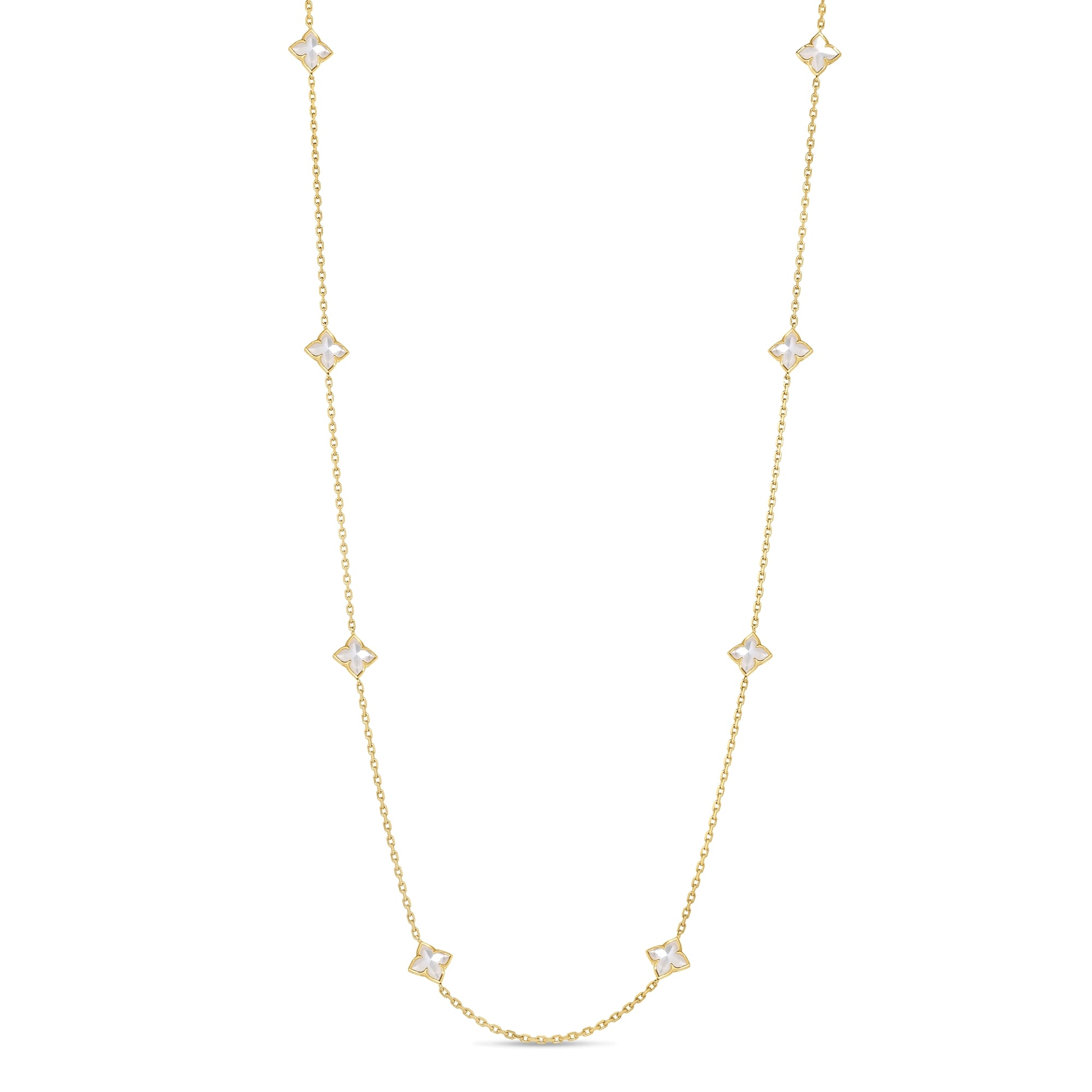 18K YELLOW GOLD VENETIAN PRINCESS CARNIVAL MOTHER OF PEARL FLOWER STATION LONG NECKLACE