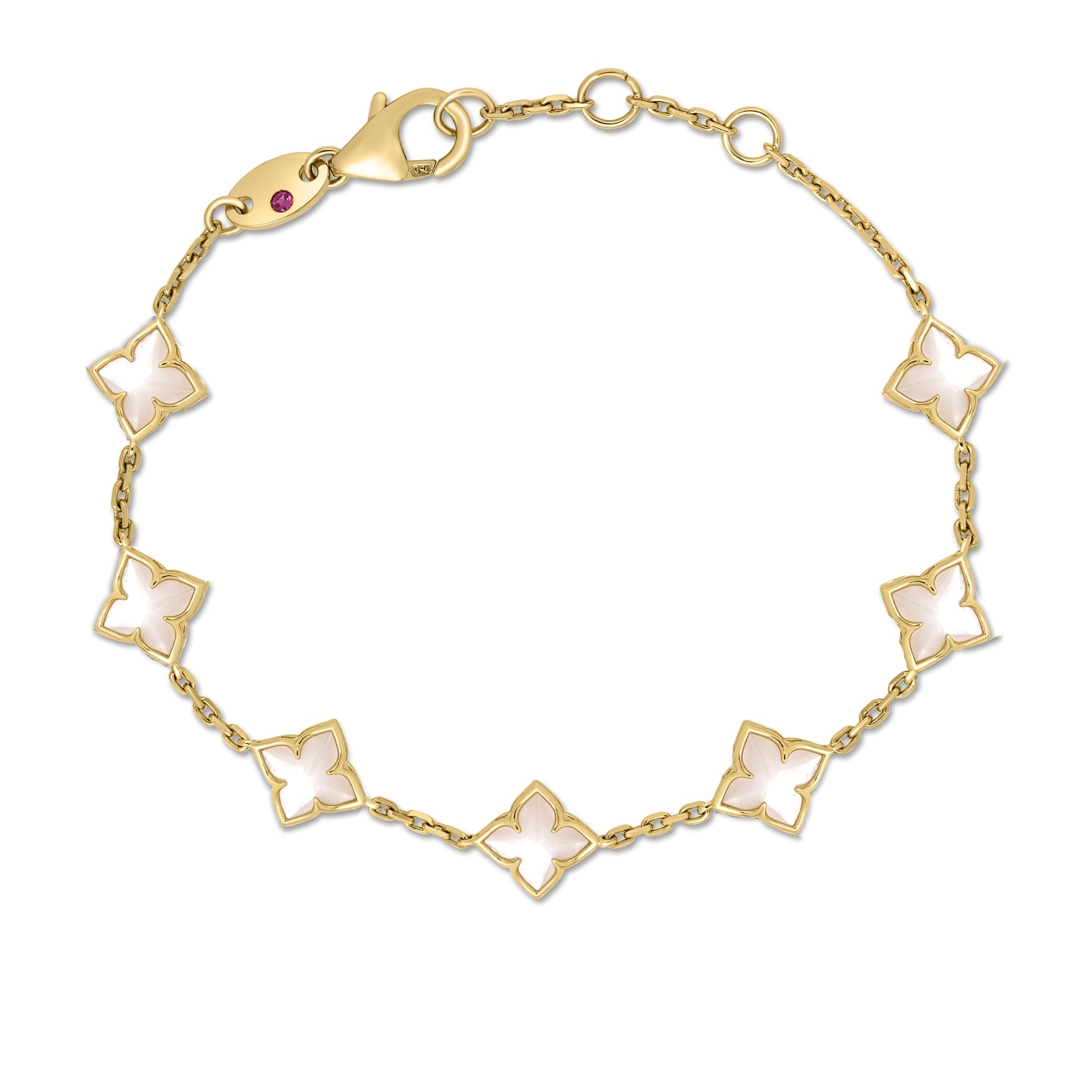 18K YELLOW GOLD VENETIAN PRINCESS CARNIVAL MOTHER OF PEARL FLOWER STATION BRACELET