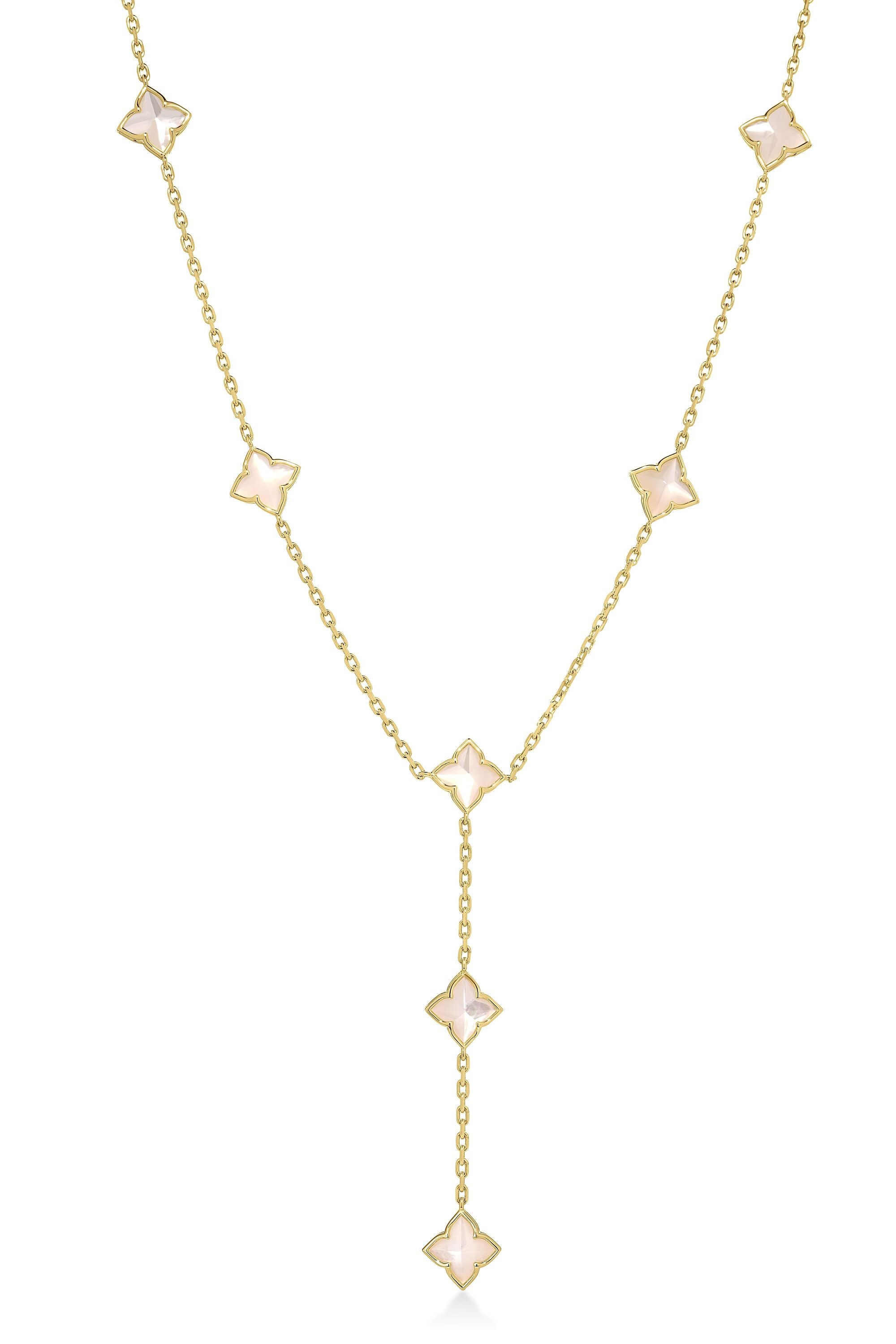 18K YELLOW GOLD VENETIAN PRINCESS MOTHER OF PEARL FLOWER STATION LARIAT NECKLACE