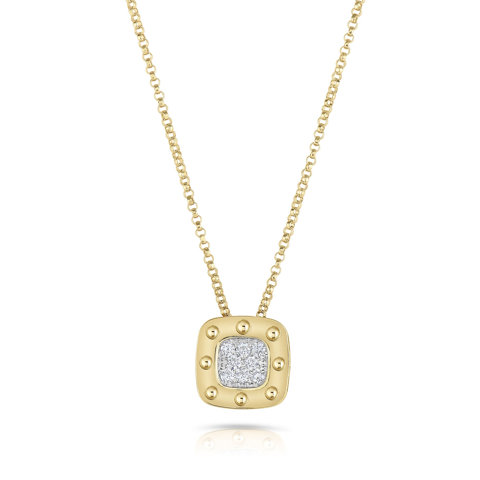 18K YELLOW/WHITE POIS MOI MEDIUM DIAMOND SQAURE NECKLACE