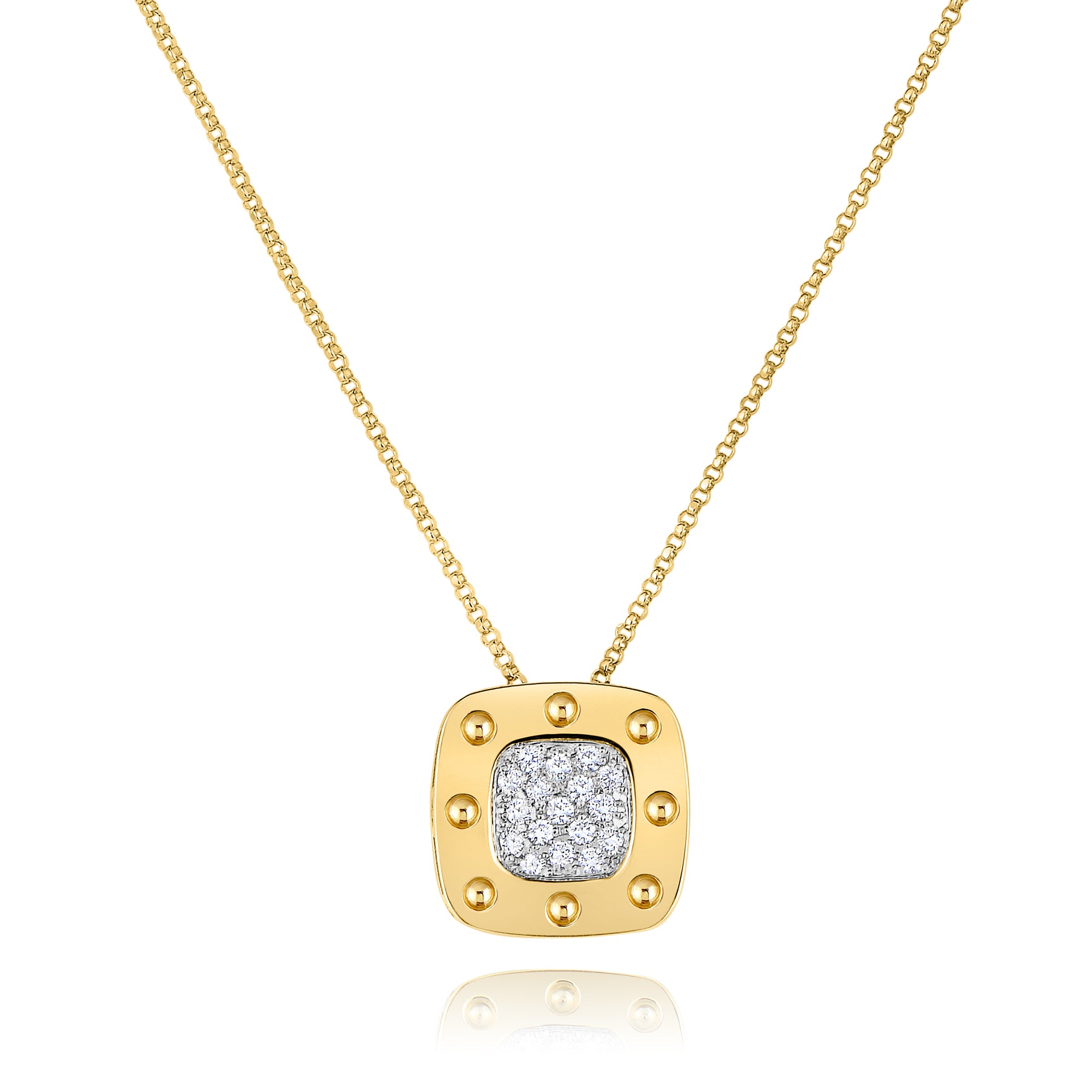18K YELLOW/WHITE POIS MOI LARGE DIAMOND SQAURE NECKLACE
